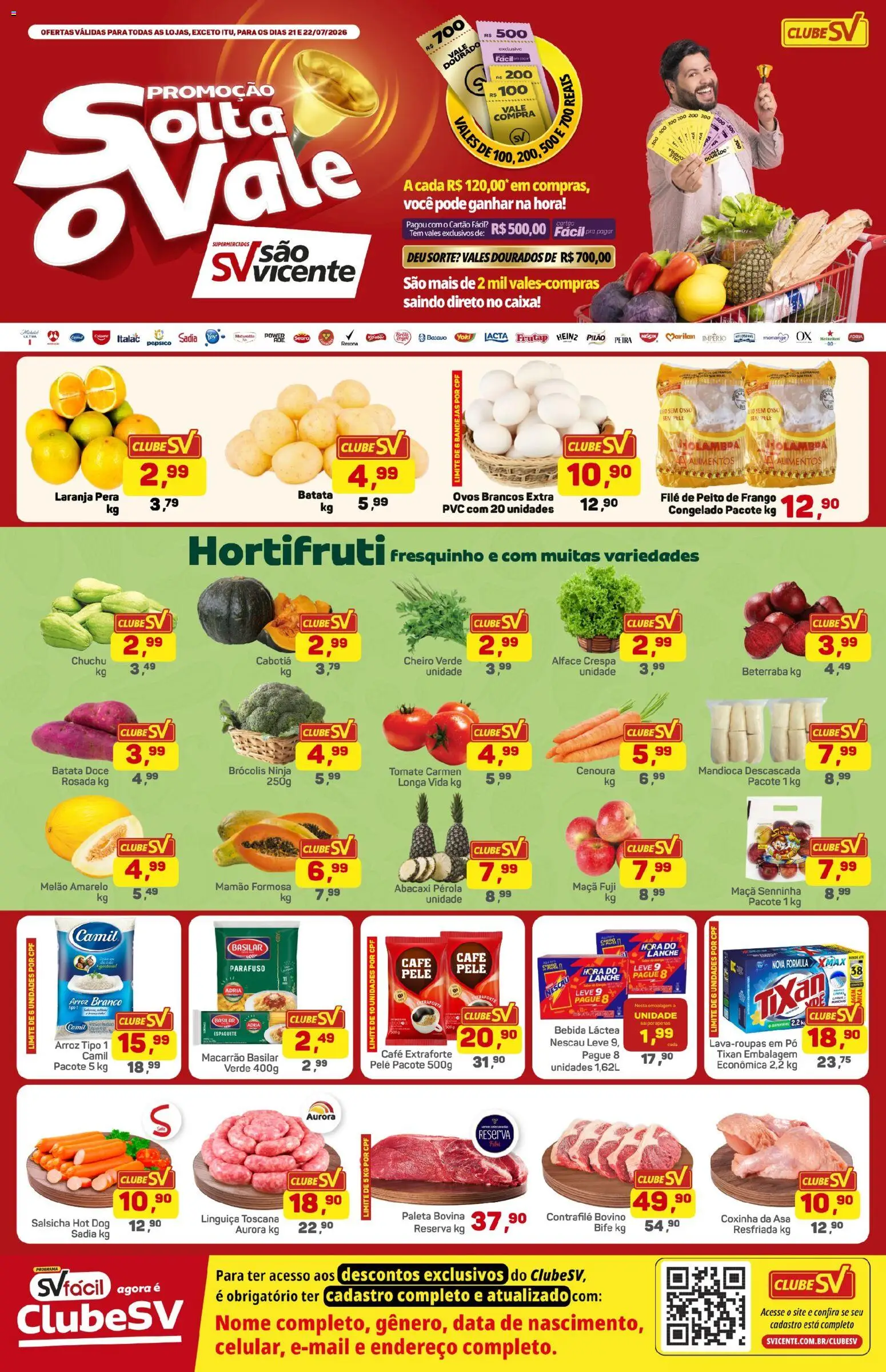 Supermercados São Vicente Folheto - válido de 21/07/2026 | Página: 1 | Produtos: Pó, Nescau, Cenoura, Brócolis