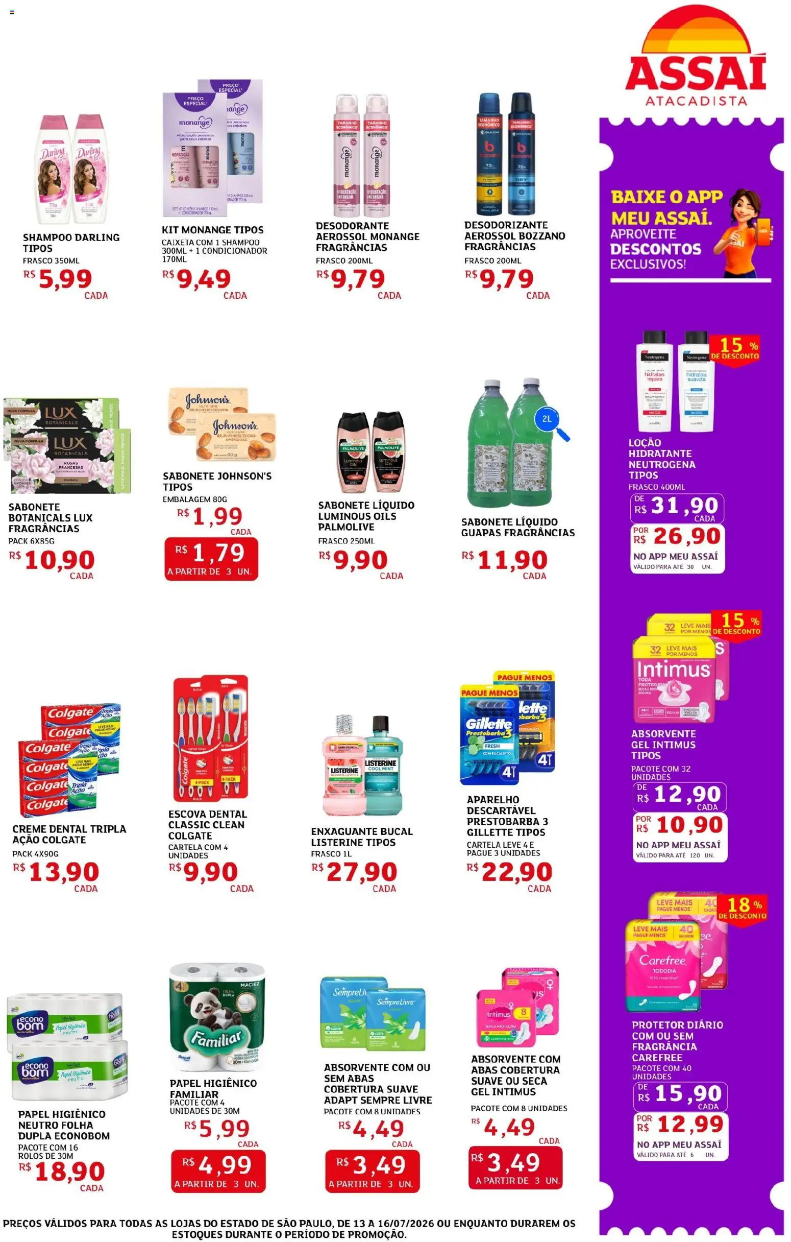 Assaí Atacadista Folheto - válido de 13/07/2026 | Página: 7 | Produtos: Fragrância, Creme, Amêndoas, Absorvente