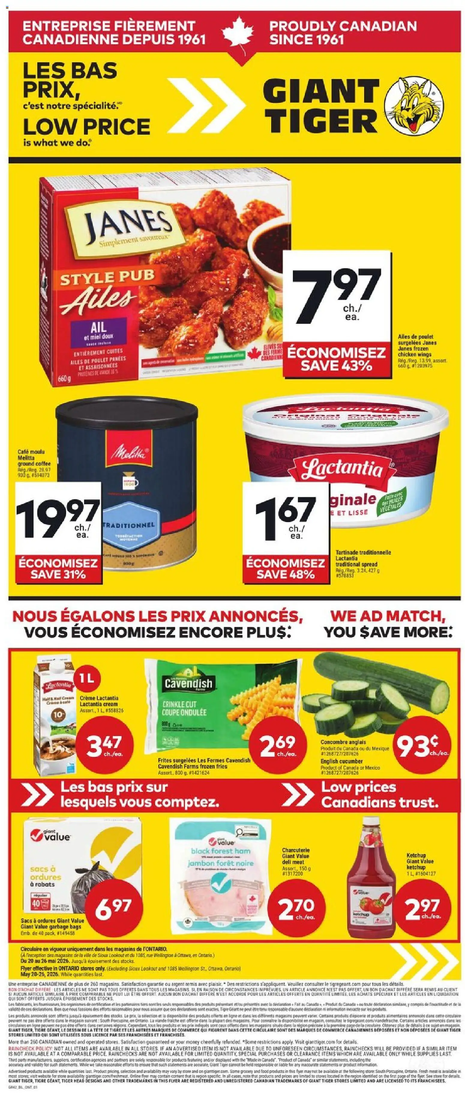 Giant Tiger flyer valid from 20.05.2026 | Page: 1 | Products: Ketchup, Cream, Coffee, Ham