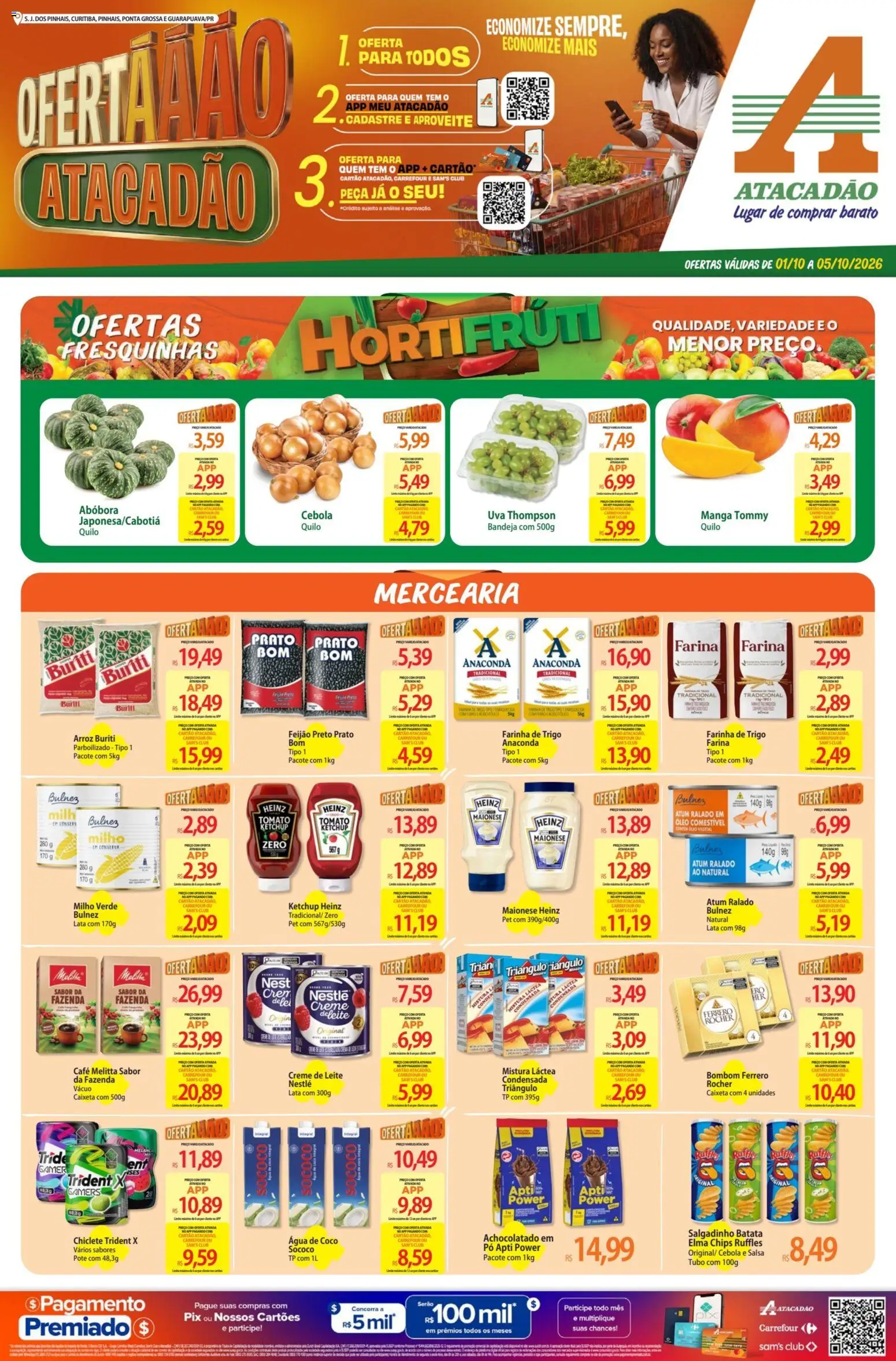 Atacadão Folheto - válido de 01/10/2026 | Página: 1 | Produtos: Água de coco, Leite, Milho, Atum
