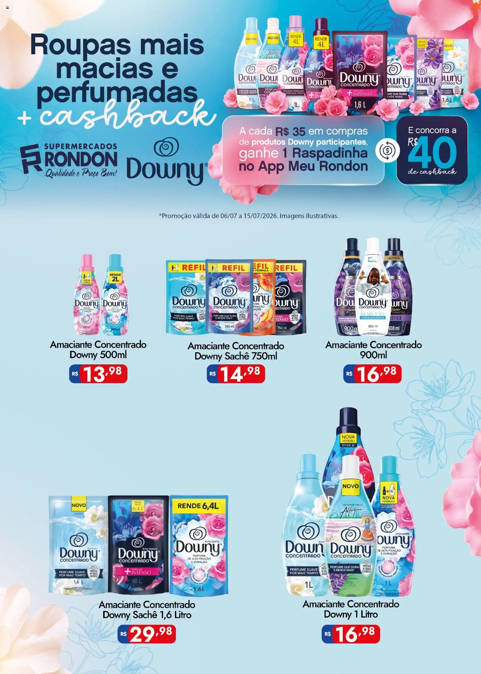 Supermercados Rondon Folheto - válido de 06/07/2026 | Página: 1 | Produtos: Perfume, Amaciante downy, Roupas, Amaciante