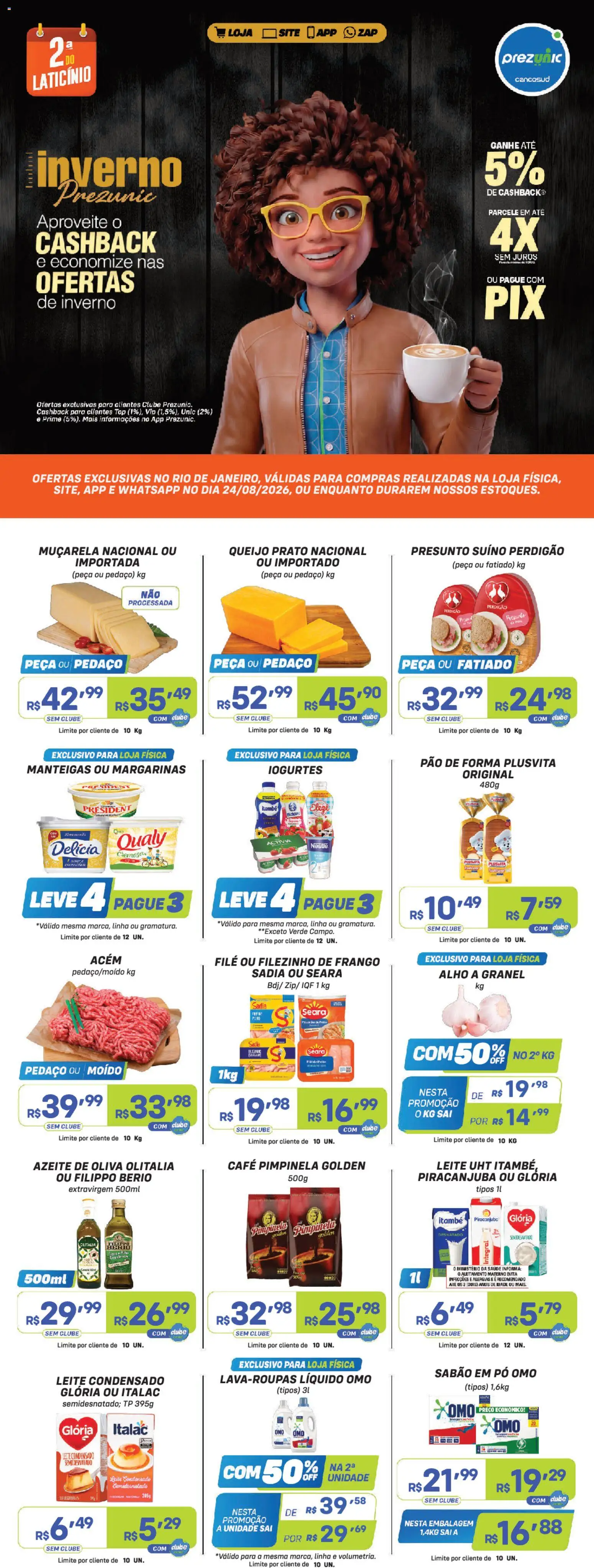 Prezunic Folheto - válido de 24/08/2026 | Página: 1 | Produtos: Alho, Sabão, Acém, Azeite de oliva