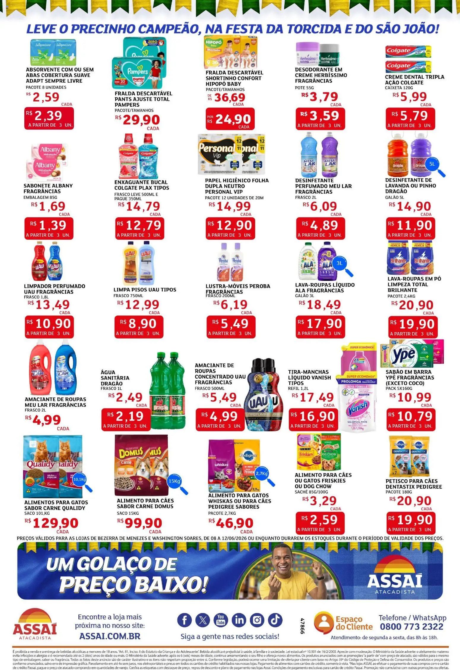 Assaí Atacadista Folheto - válido de 08.06.2026 | Página: 4 | Produtos: Sabão, Creme, Creme dental, Papel higiênico