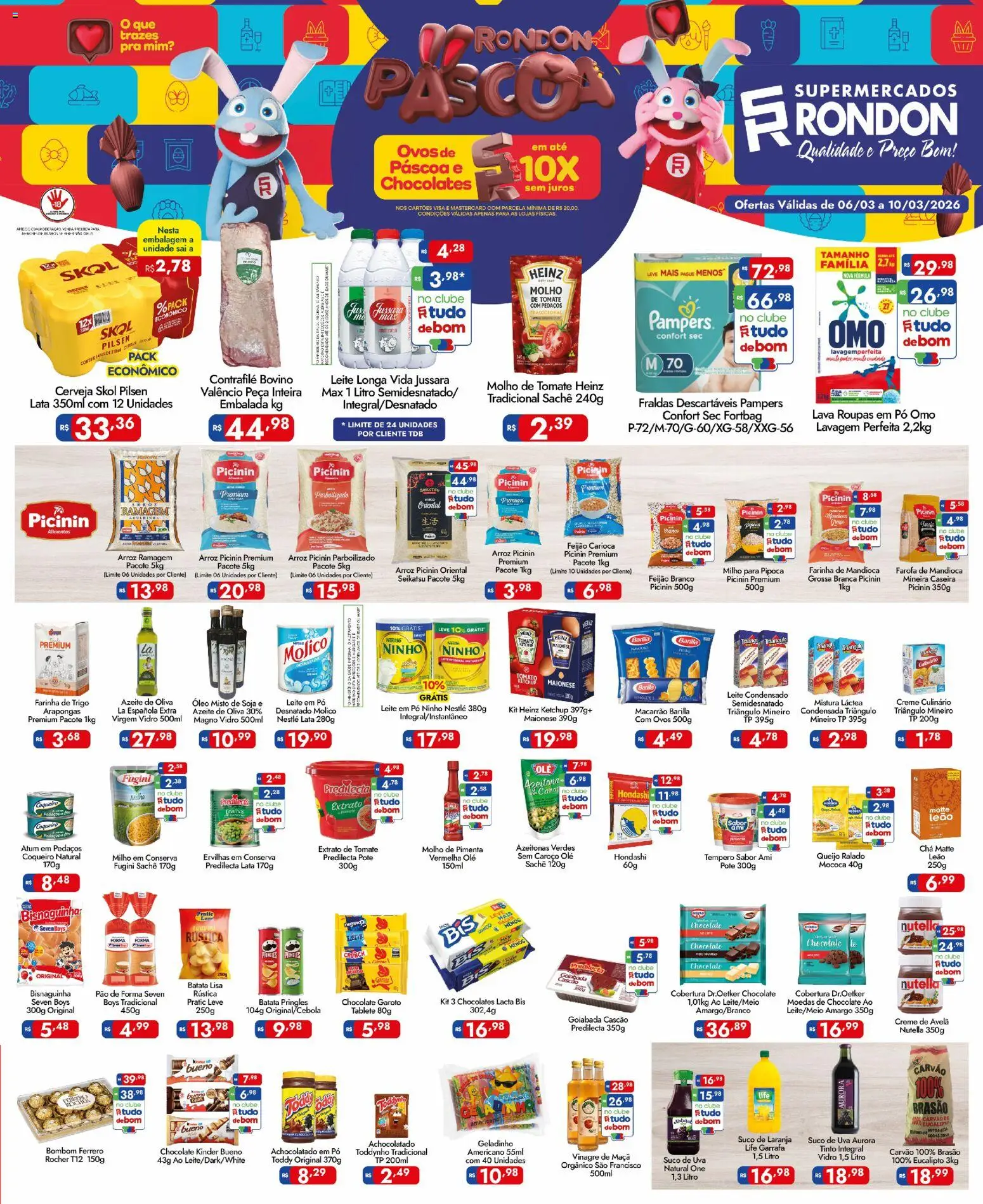 Supermercados Rondon Folheto - válido de 06.03.2026 | Página: 1 | Produtos: Achocolatado, Pão, Goiabada, Pipoca