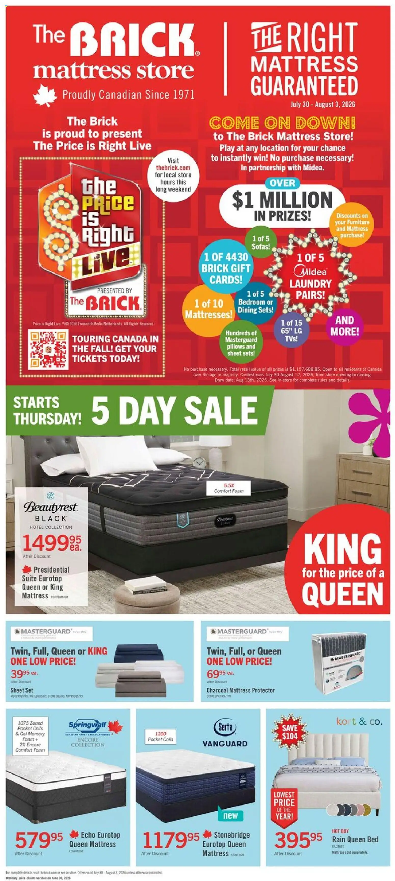 The Brick flyer valid from Jul 30, 2026 | Page: 1 | Products: Bed, Mattress