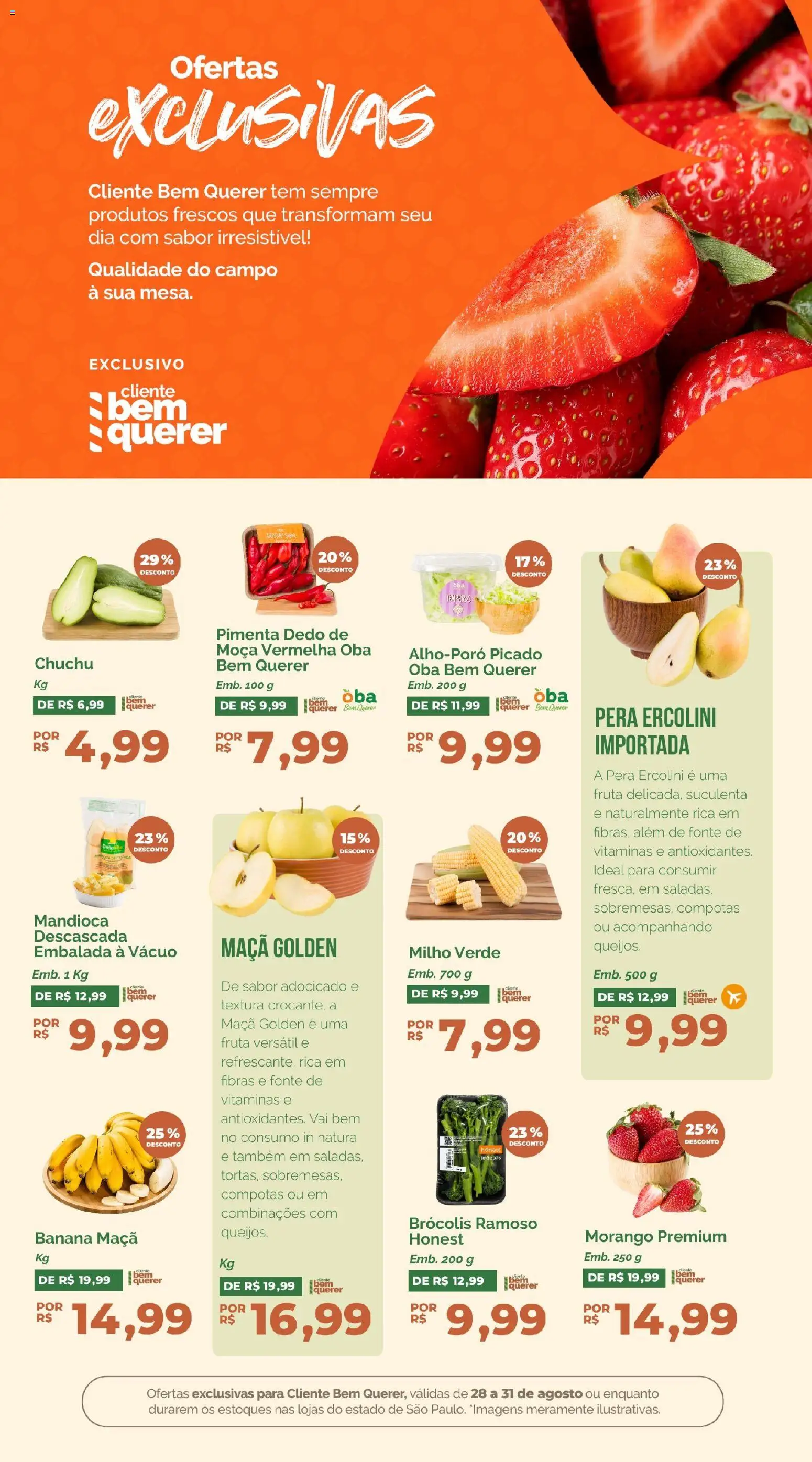 Oba Hortifruti Folheto - válido de 28/08/2026 | Página: 4 | Produtos: Pera, Mandioca, Milho verde, Temperos