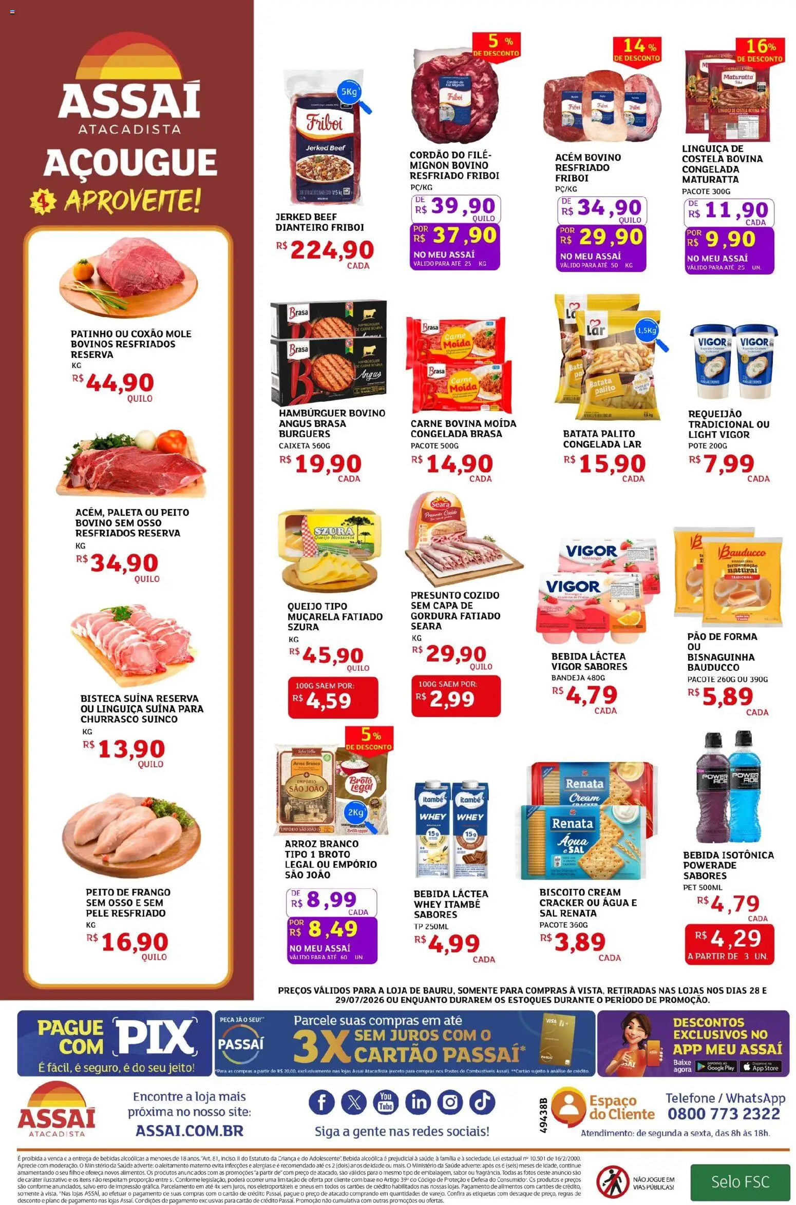 Assaí Atacadista Folheto - válido de 28/07/2026 | Página: 2 | Produtos: Arroz, Carne, Requeijão, Peito de frango