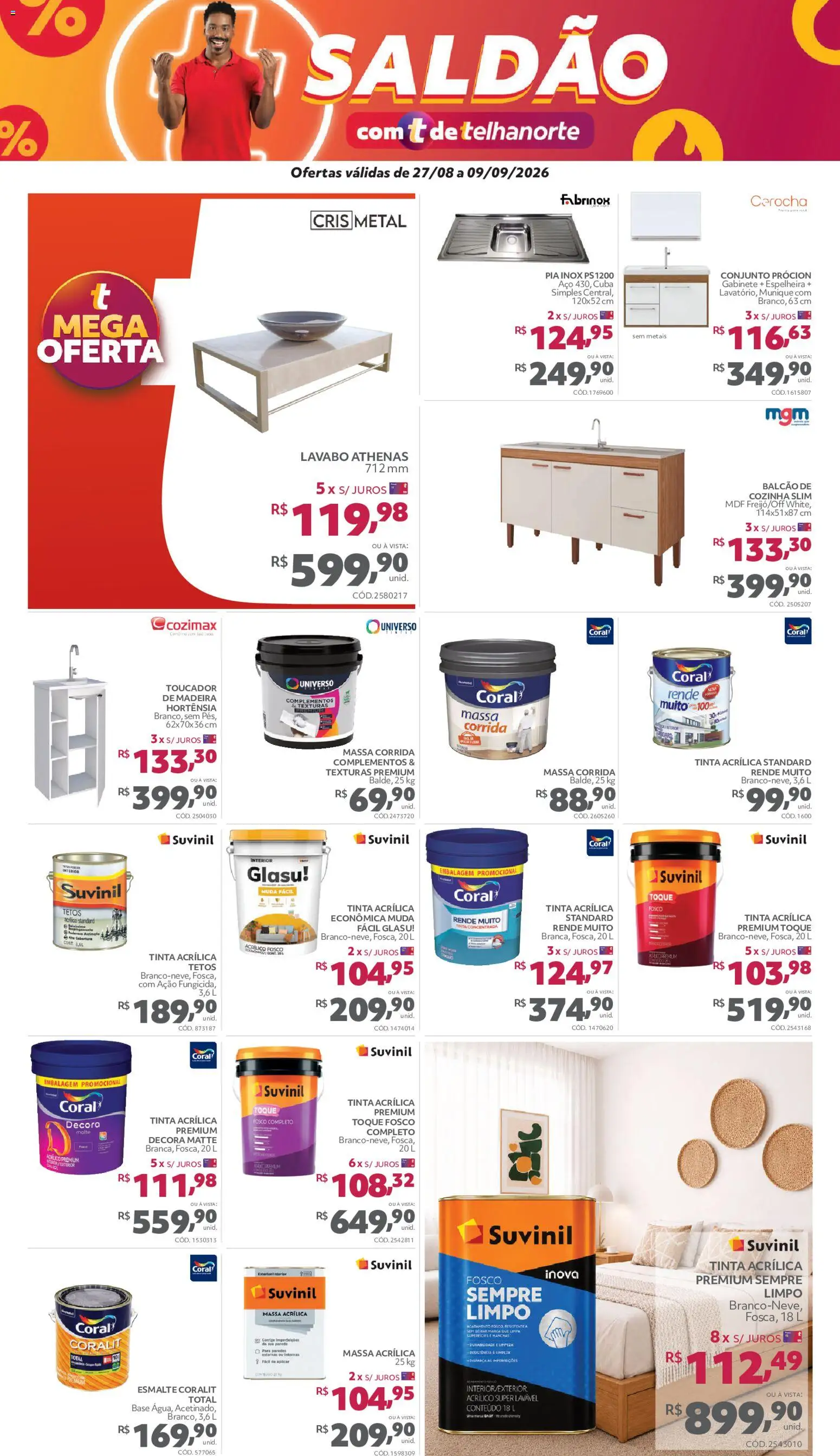 Telhanorte Folheto - válido de 27/08/2026 | Página: 4 | Produtos: Massa acrílica, Massa corrida, Base, Cuba