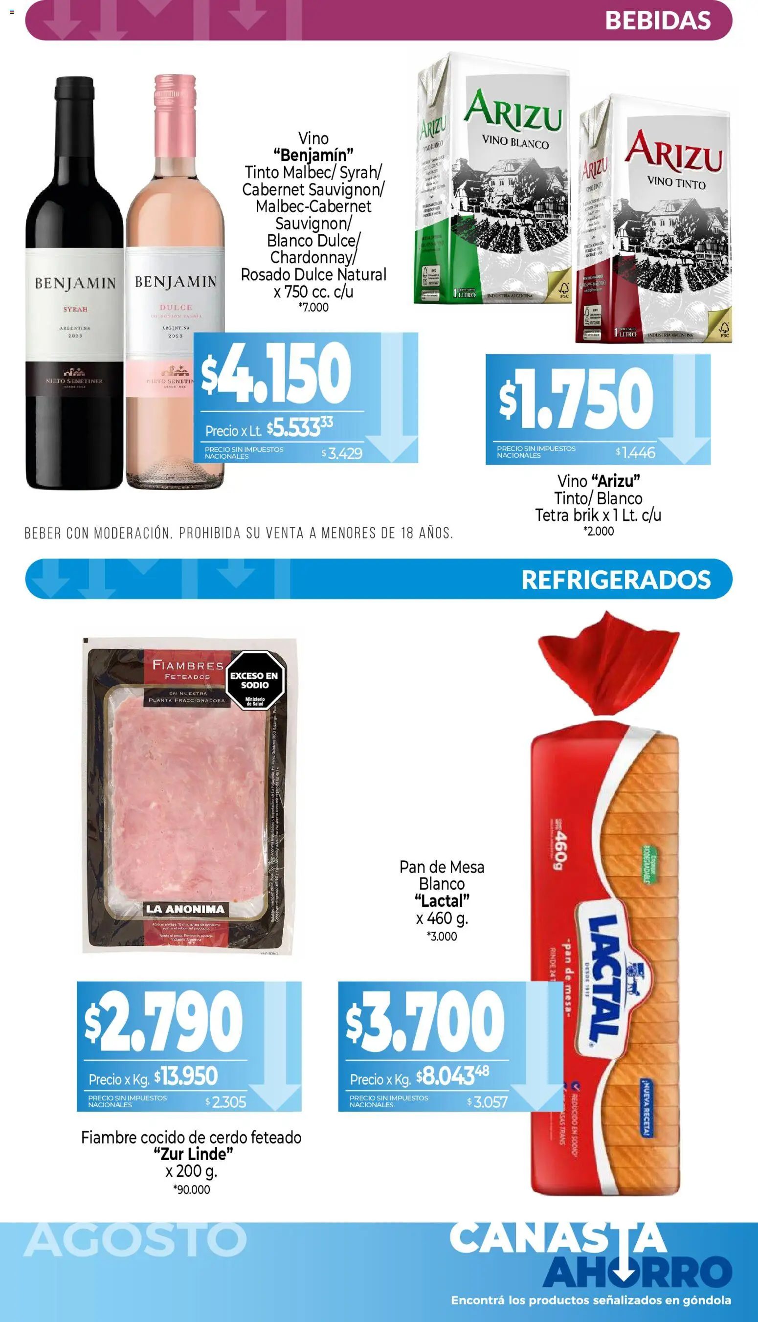La Anonima Canasta Ahorro │ válido desde el 01/08/2026 | Página: 8 | Productos: Mesa, Vino, Cerdo, Canasta