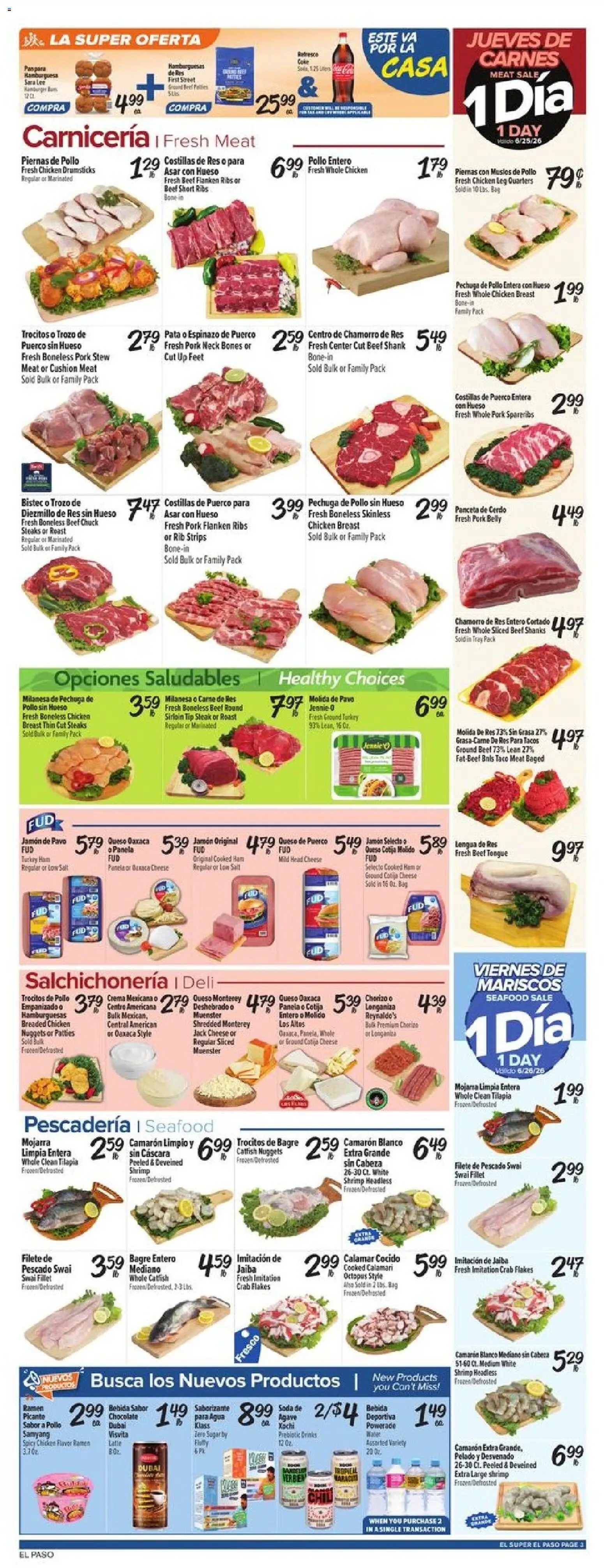 El Super Weekly Ad - TX - valid from 06/24/2026 | Page: 3 | Products: Ham, Flakes, Seafood, Bag