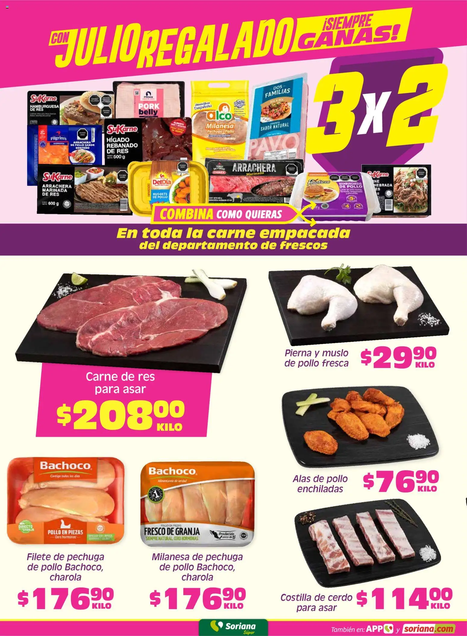 Nuevas ofertas de Soriana válidas en toda la República Mexicana desde el 17/07/2026. ¡Encuentra las mejores ofertas en Soriana Fin de Semana Súper: BCS, Son y Sin! | Página: 4 | Productos: Pollo, Milanesa, Cerdo, Res