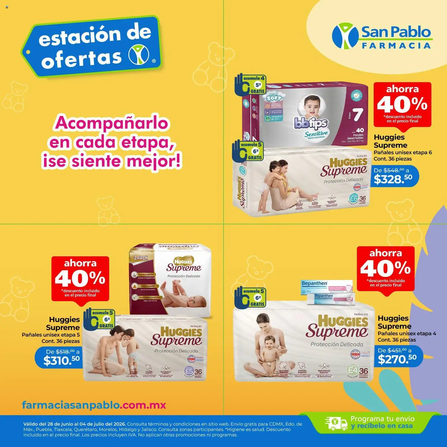 Nuevas ofertas de Farmacia San Pablo válidas en toda la República Mexicana desde el 28/06/2026. ¡Encuentra las mejores ofertas en Farmacia San Pablo catálogo Estación de ofertas! | Página: 2 | Productos: Aceite, Almendra, Pañales