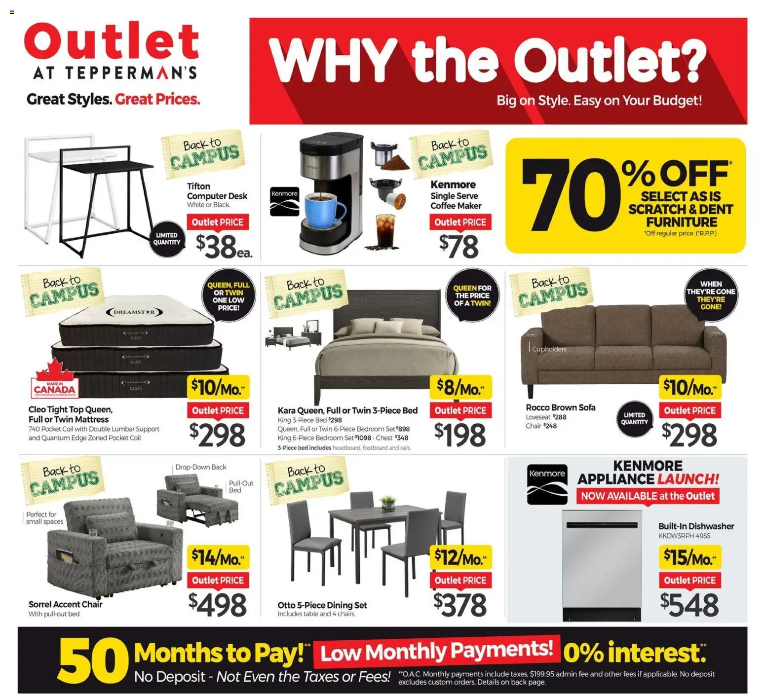Tepperman's flyer valid from Aug 7, 2026 | Page: 1 | Products: Coffee maker, Bed, Mattress, Chair