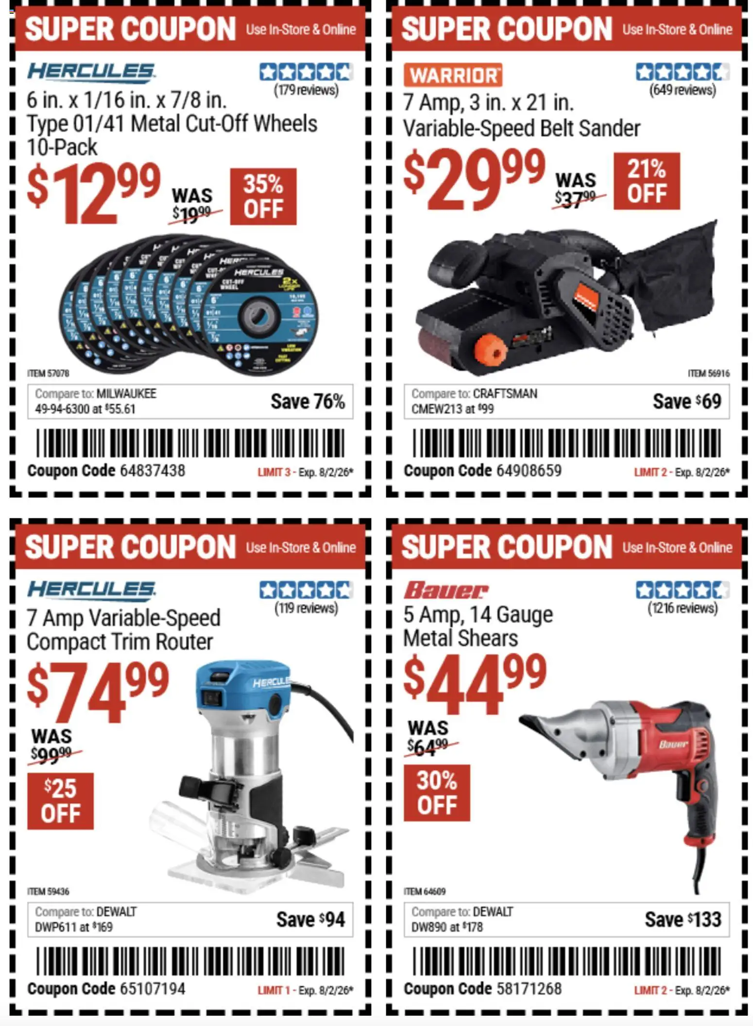 Harbor Freight Weekly Ad - valid from 07/20/2026 | Page: 12 | Products: Sander, Trim, Belt