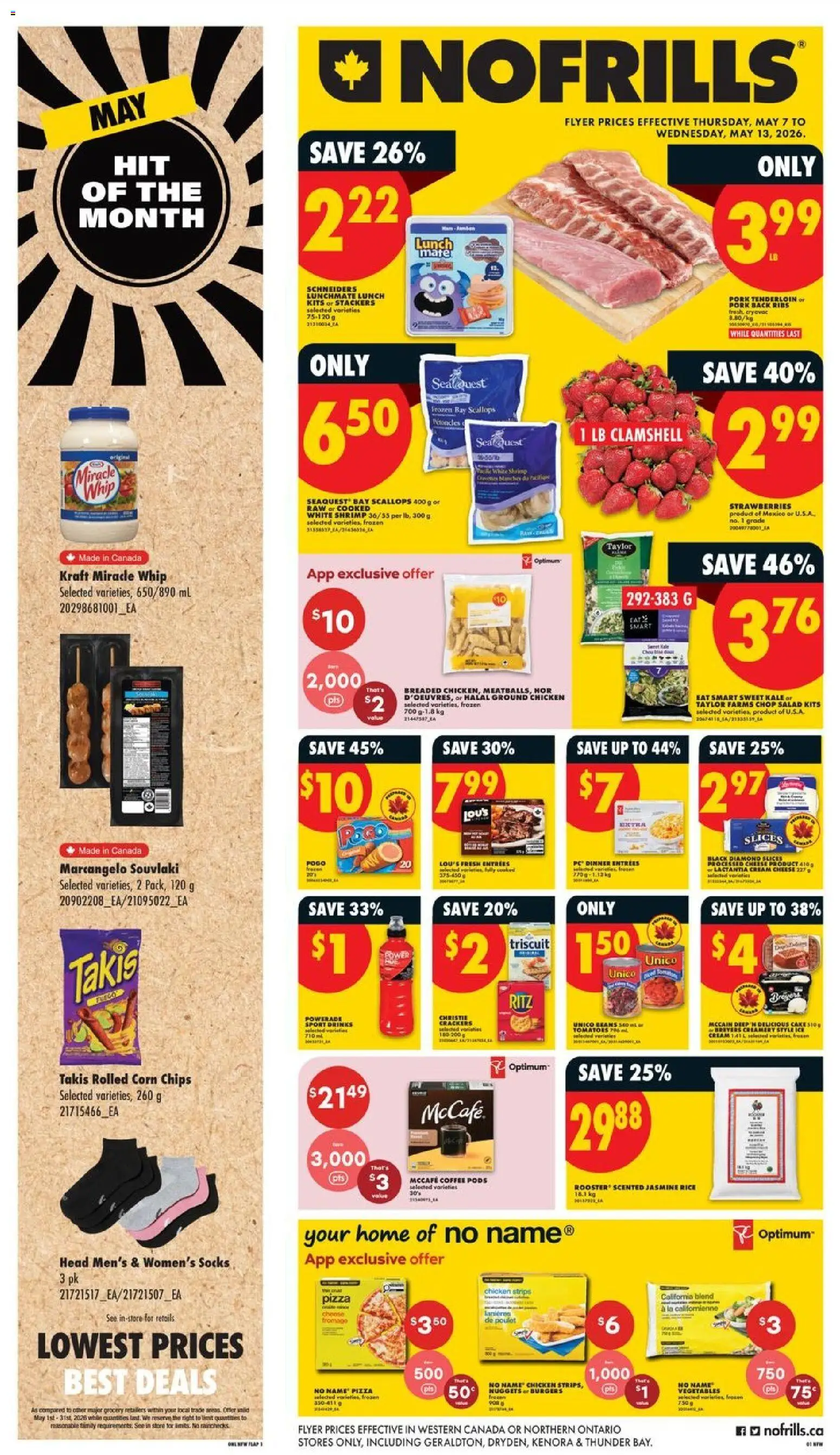 No Frills flyer valid from 07.05.2026 | Page: 1 | Products: Rice, Ice cream, Socks, Tomatoes