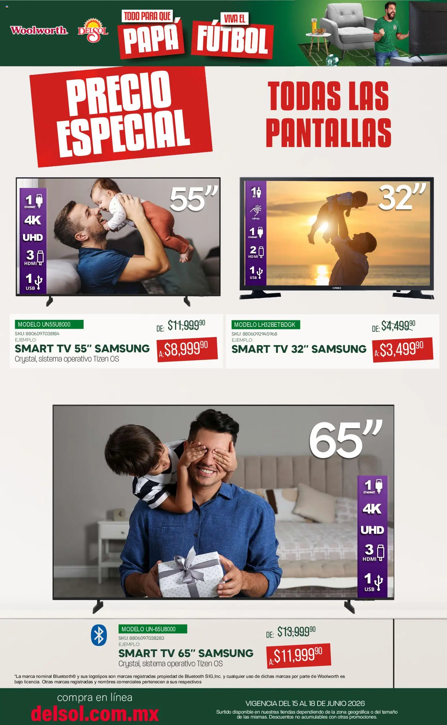 Nuevas ofertas de Del Sol y Woolworth válidas en toda la República Mexicana desde el 15.06.2026. ¡Encuentra las mejores ofertas en Del Sol y Woolworth catálogo! | Página: 2 | Productos: Usb, Papa, Pantallas