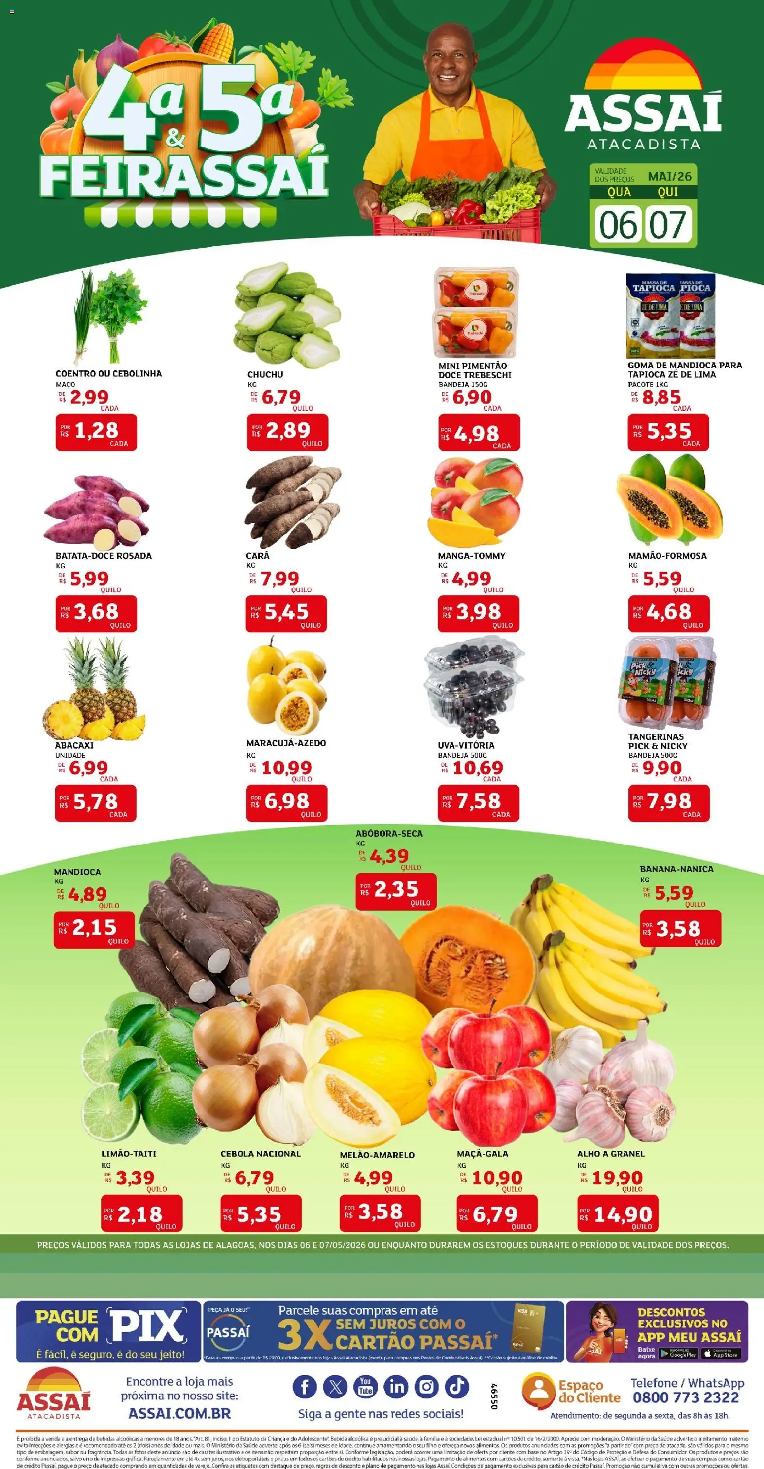 Assaí Atacadista Folheto - válido de 06.05.2026 | Página: 1 | Produtos: Cebola, Pimentão, Bebida, Telefone