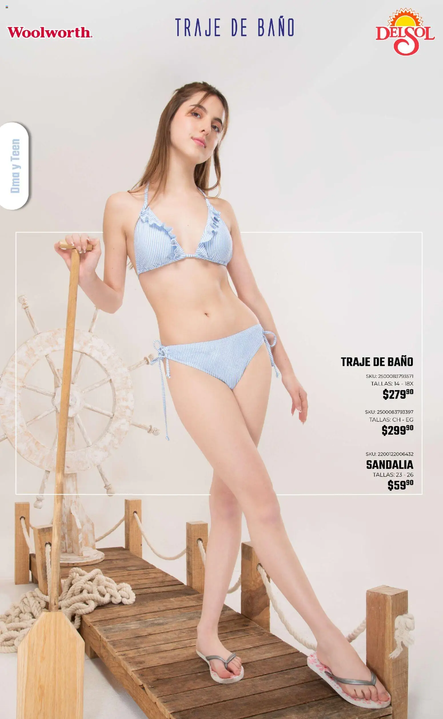 Nuevas ofertas de Del Sol y Woolworth válidas en toda la República Mexicana desde el 19.03.2026. ¡Encuentra las mejores ofertas en Del Sol y Woolworth catálogo Moda Vacaciones! | Página: 39 | Productos: Traje, Traje de baño, Baño