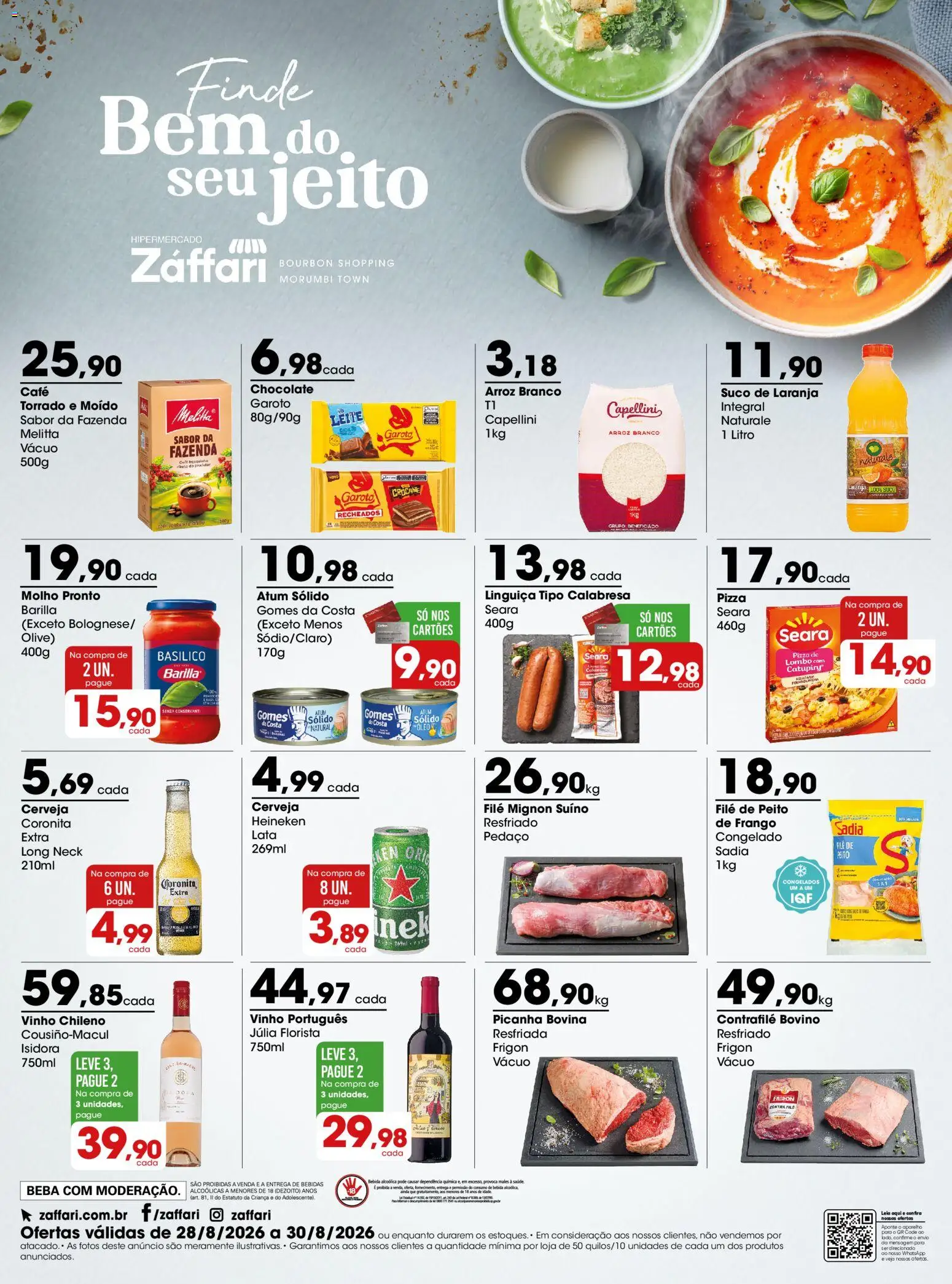 Zaffari Folheto - válido de 28/08/2026 | Página: 1 | Produtos: Chocolate, Gomes da costa, Catupiry, Frango