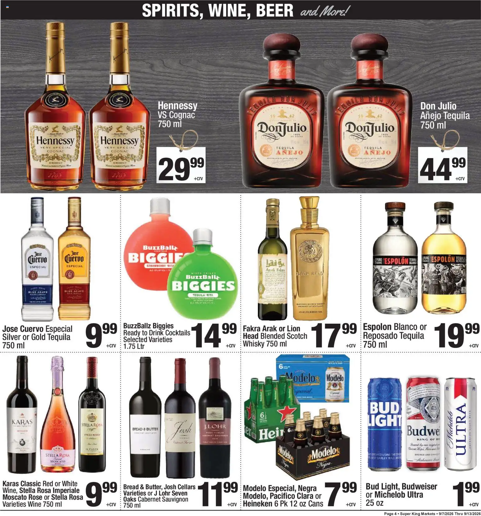 Super King Weekly Ad - valid from 09/07/2026 | Page: 4 | Products: Butter, Bread, Beer, Cognac