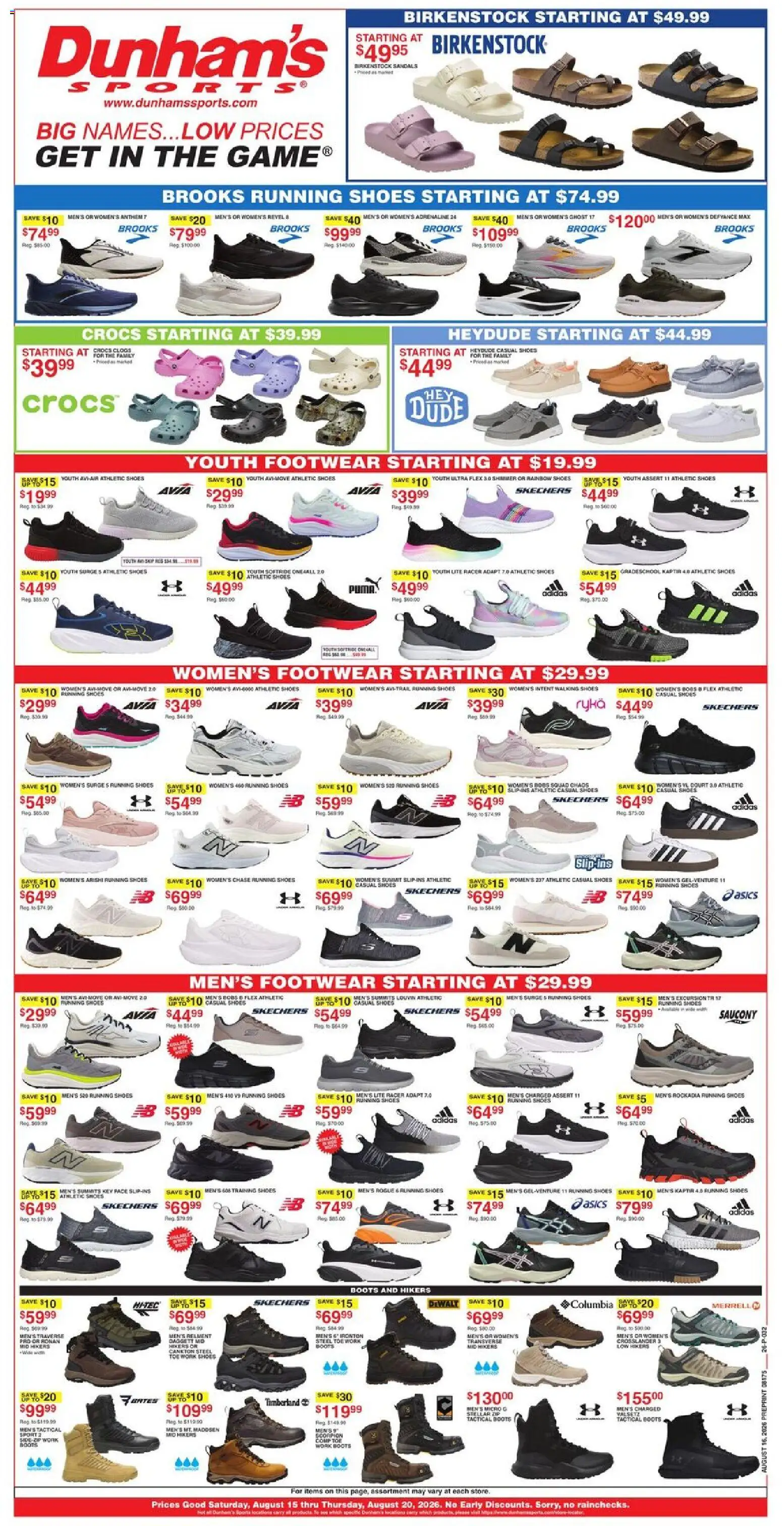 Dunham's Sports Weekly Ad - valid from 08/15/2026 | Page: 1 | Products: Pump, Ring, Sandals, Boots
