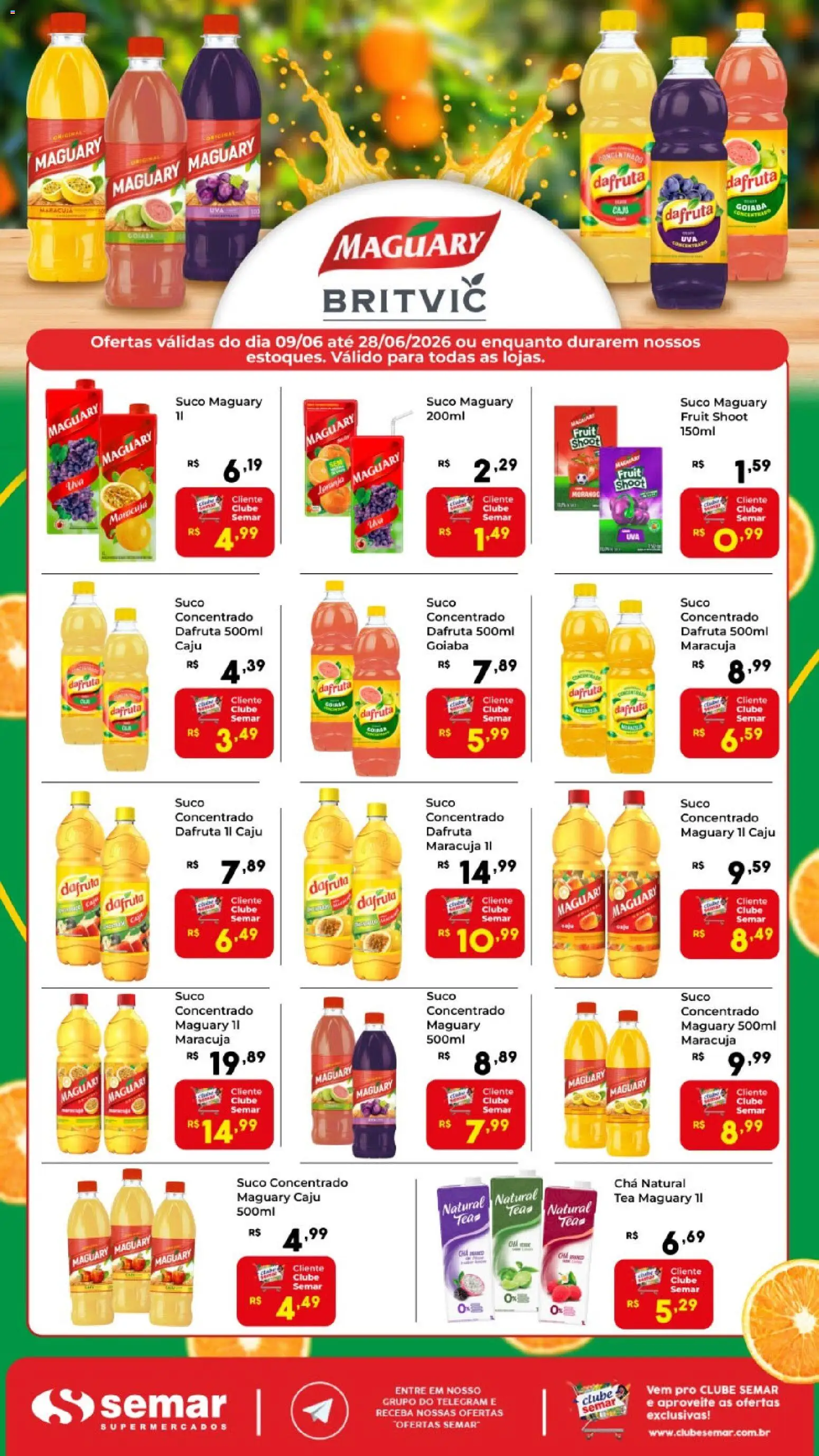 Semar Supermercado Folheto - válido de 09.06.2026 | Página: 1 | Produtos: Caju, Goiaba, Maracujá, Chá