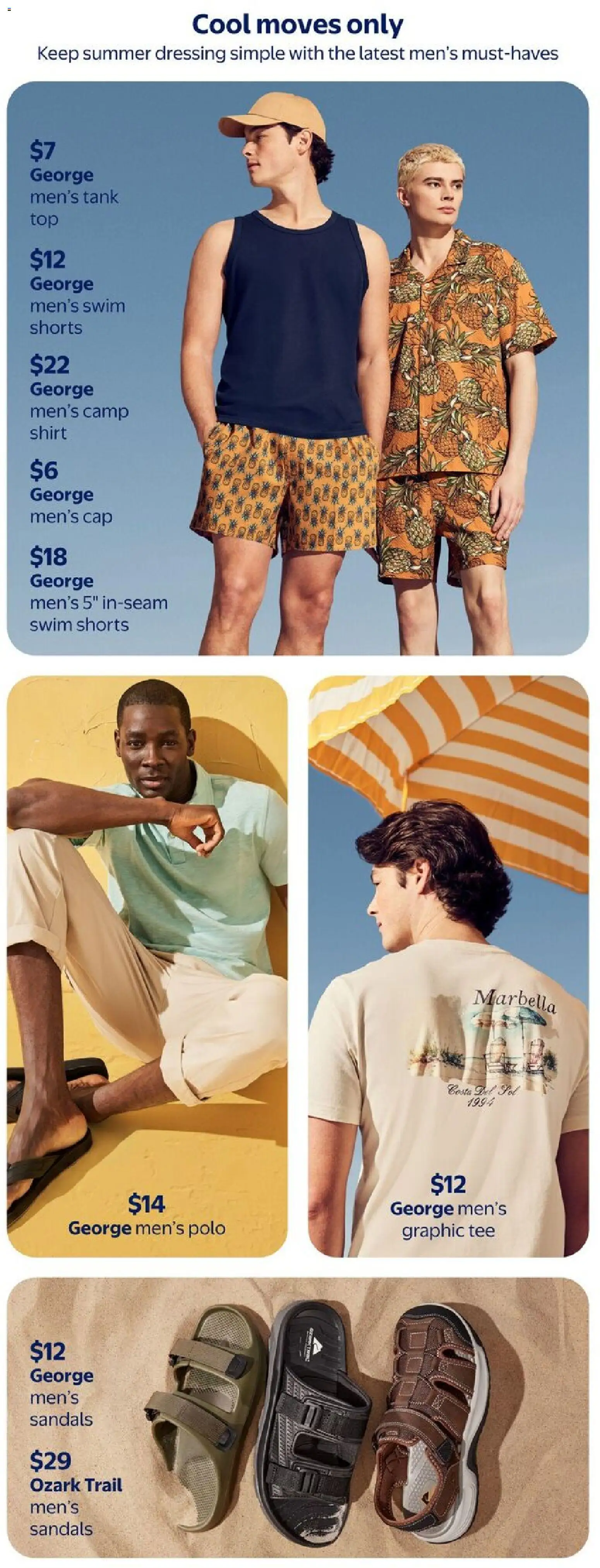 Walmart flyer valid from 07.05.2026 | Page: 10 | Products: Sandals, Cap, Shirt, Shorts