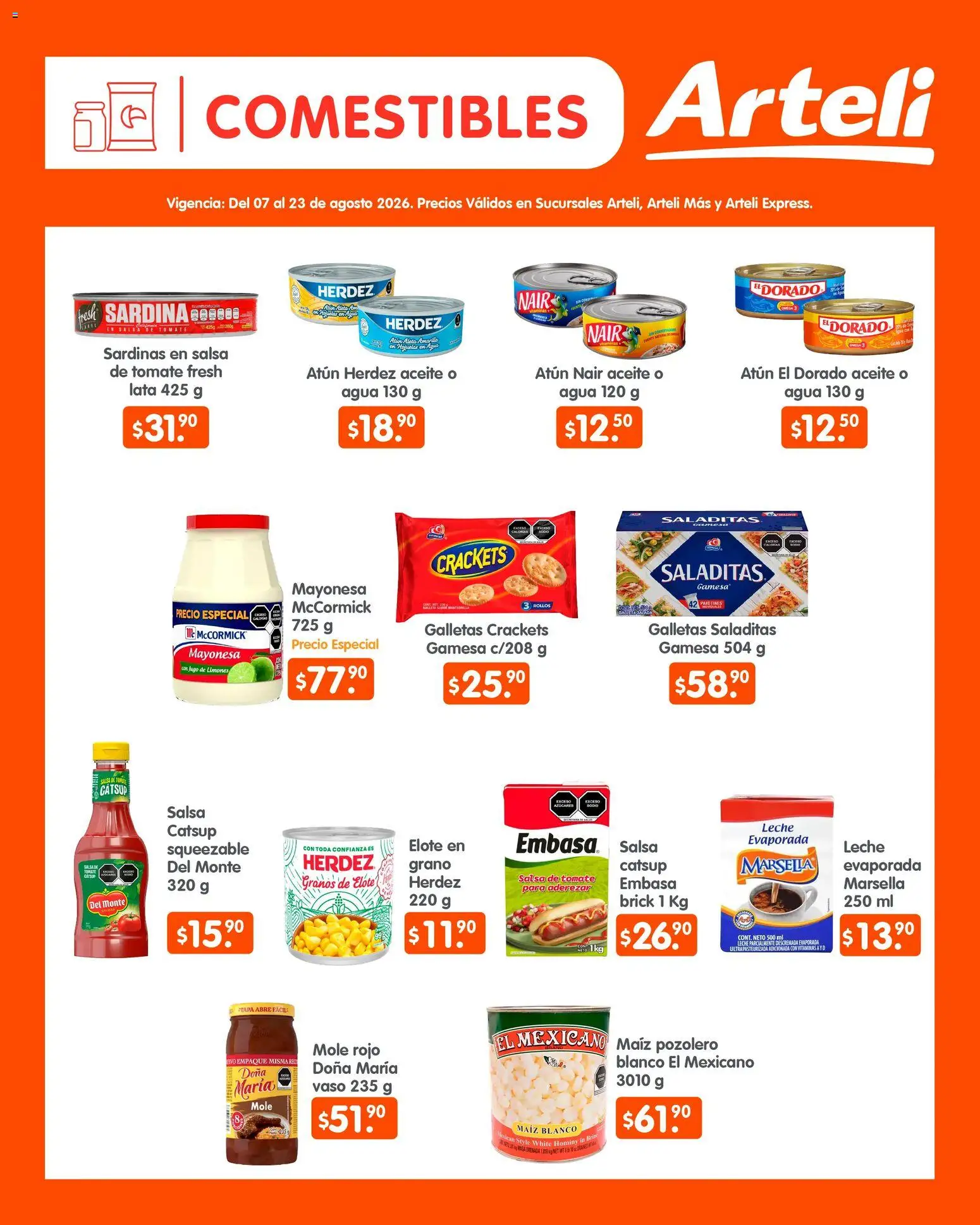 Nuevas ofertas de Arteli válidas en toda la República Mexicana desde el 07/08/2026. ¡Encuentra las mejores ofertas en Arteli folleto Quincenal! | Página: 5 | Productos: Masa, Jugo, Limones, Sardinas