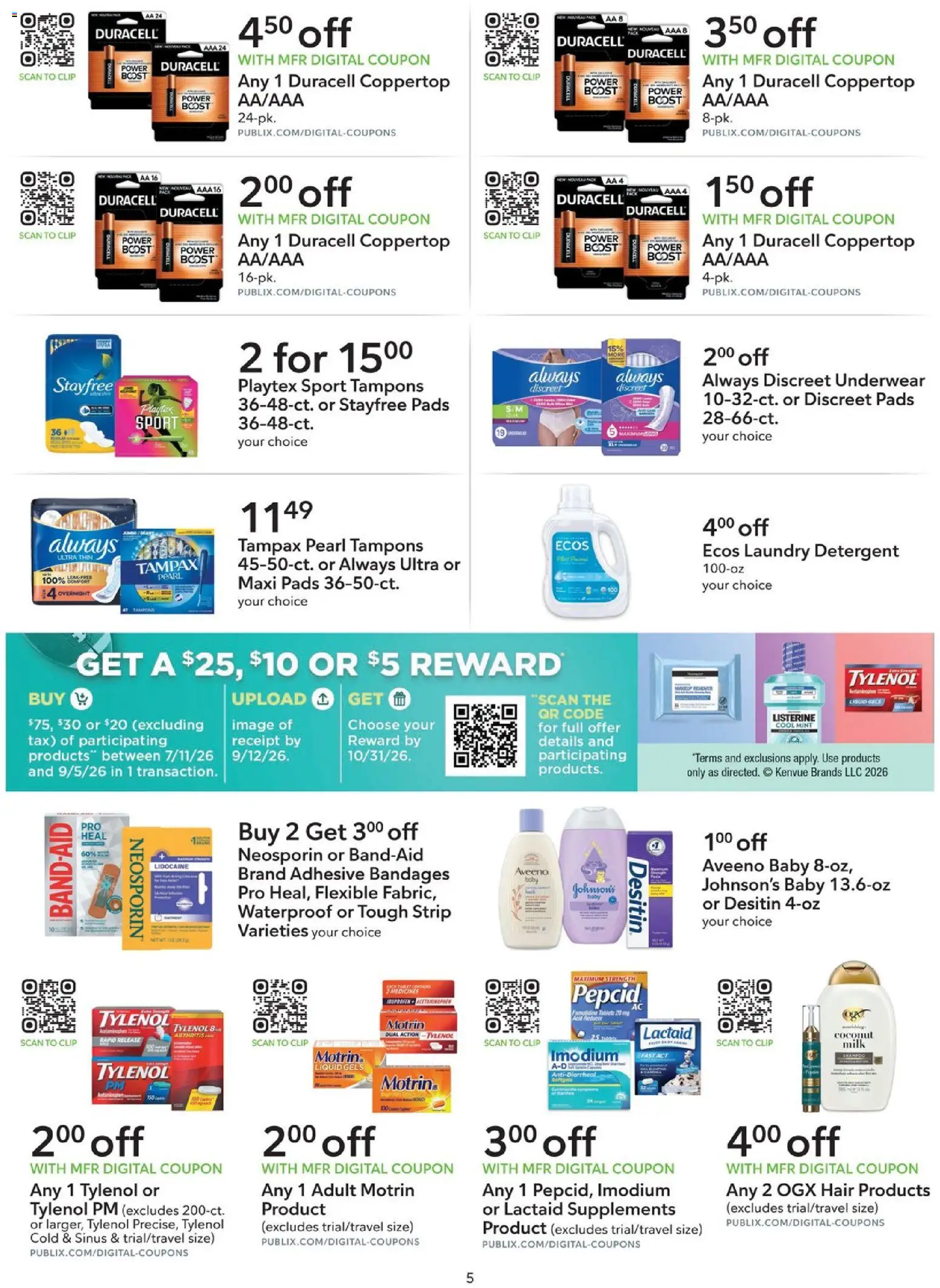 Publix Extra Savings - valid from 07/15/2026 | Page: 5 | Products: Makeup Remover, Detergent, Tampons, Underwear