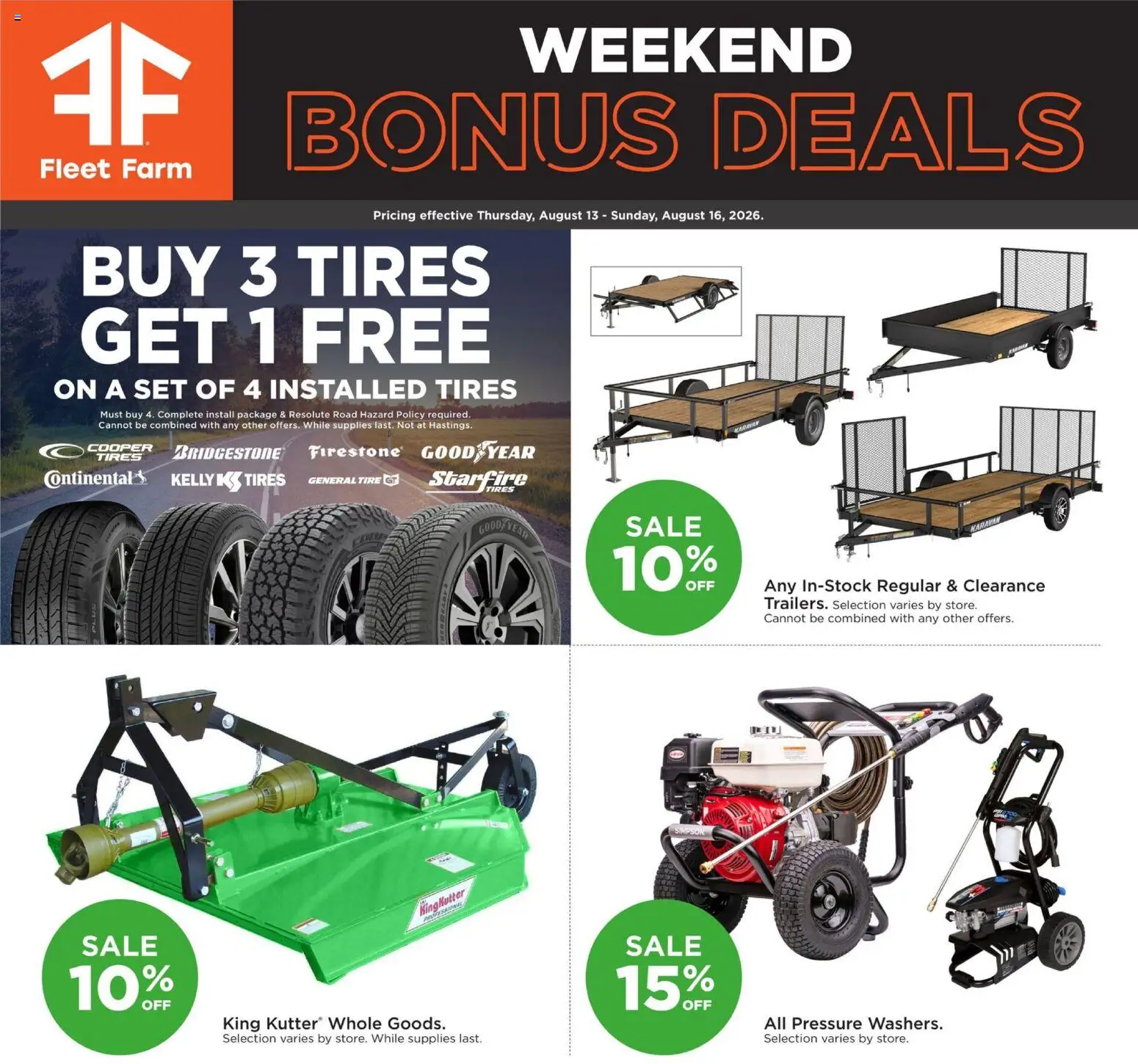Mills Fleet Farm Weekend Ad - valid from 08/13/2026 | Page: 1 | Products: Tire