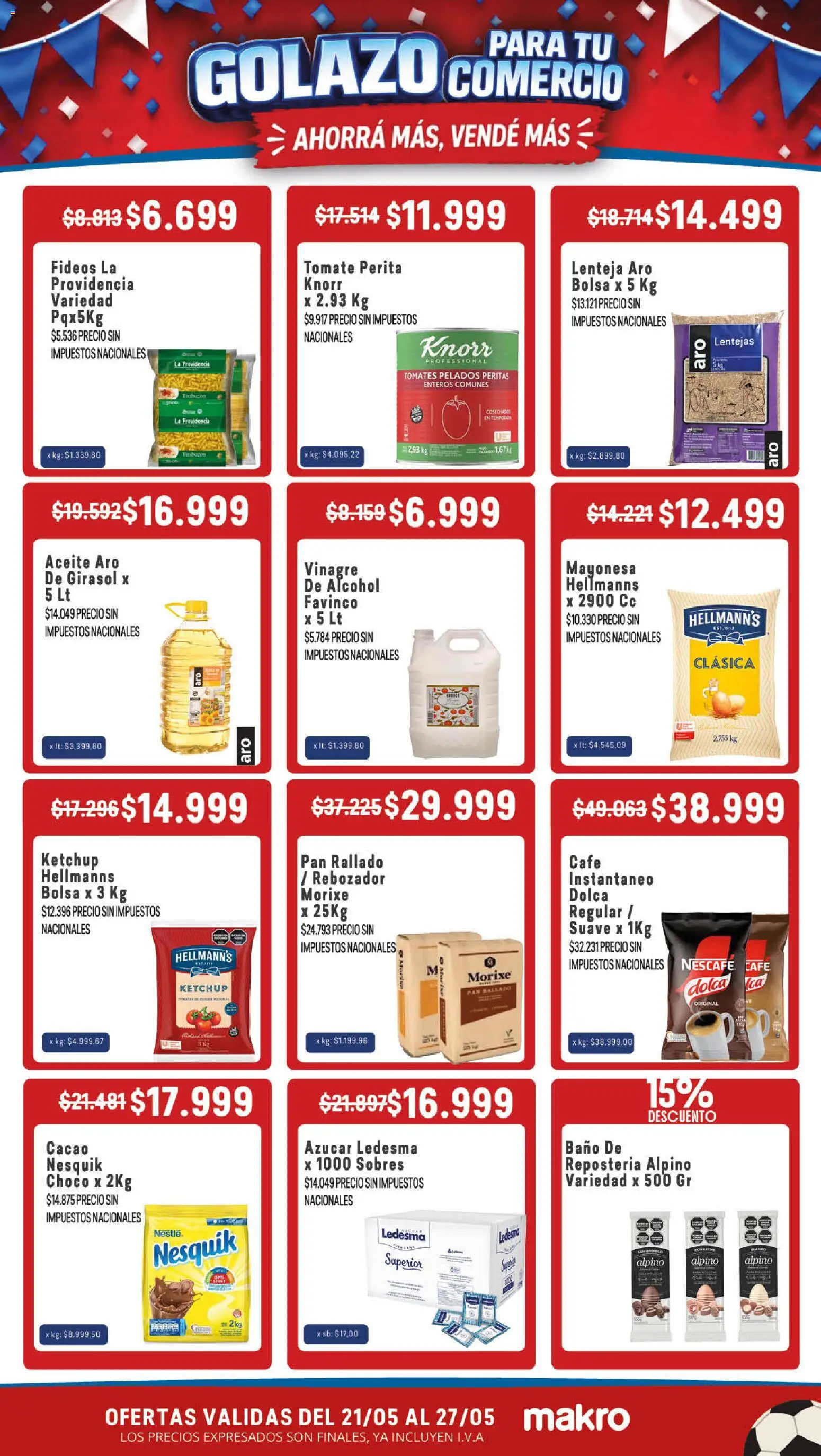 Makro Ofertas Golazo para tu Comercio │ válido desde el 21.05.2026 | Página: 3 | Productos: Azucar, Ketchup, Fideos, Cacao