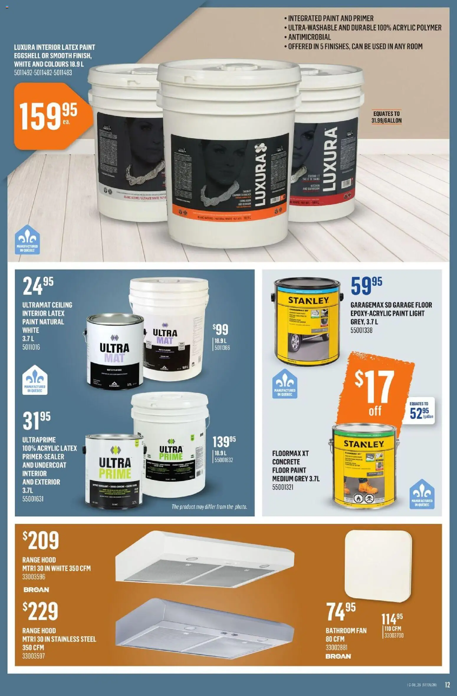 Canac flyer valid from Sep 17, 2026 | Page: 12 | Products: Range hood, Fan