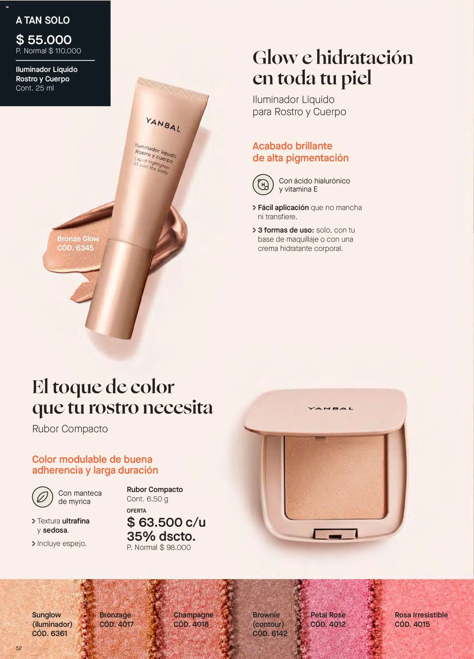 Yanbal revista - valida desde el 15/08/2026 | Página: 52 | Productos: Base de maquillaje, Iluminador, Rubor, Maquillaje