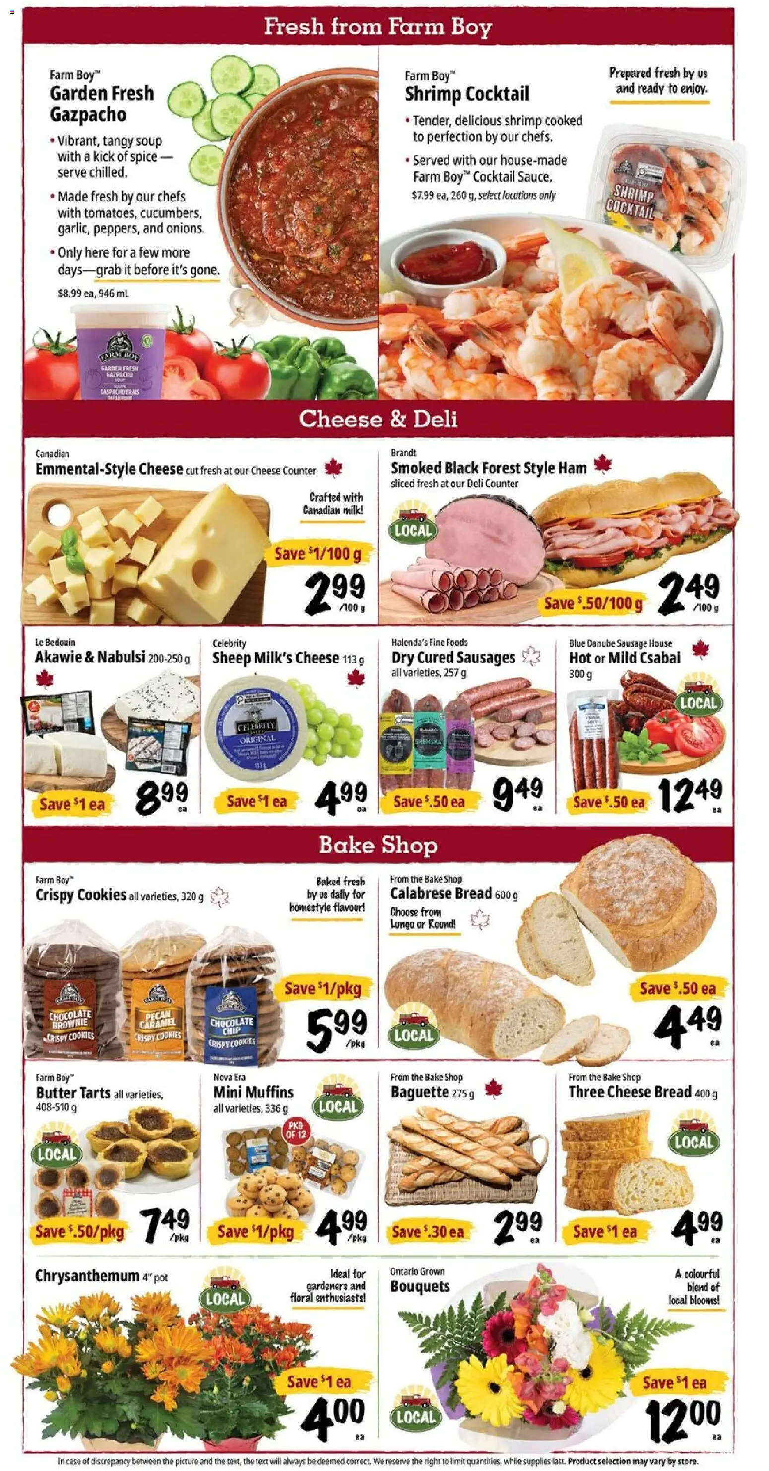 Farm Boy flyer valid from Aug 27, 2026 | Page: 3 | Products: Sausages, Shrimp, Muffins, Cheese