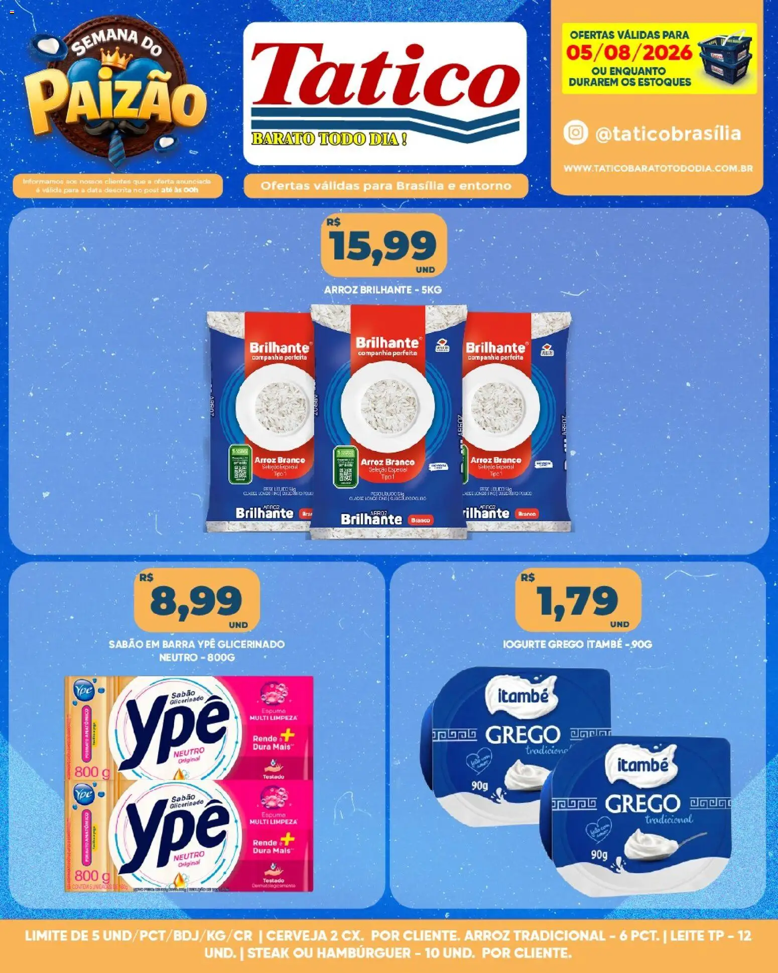 Tatico Folheto - válido de 06/08/2026 | Página: 42 | Produtos: Sabão em barra, Iogurte, Arroz, Iogurte grego