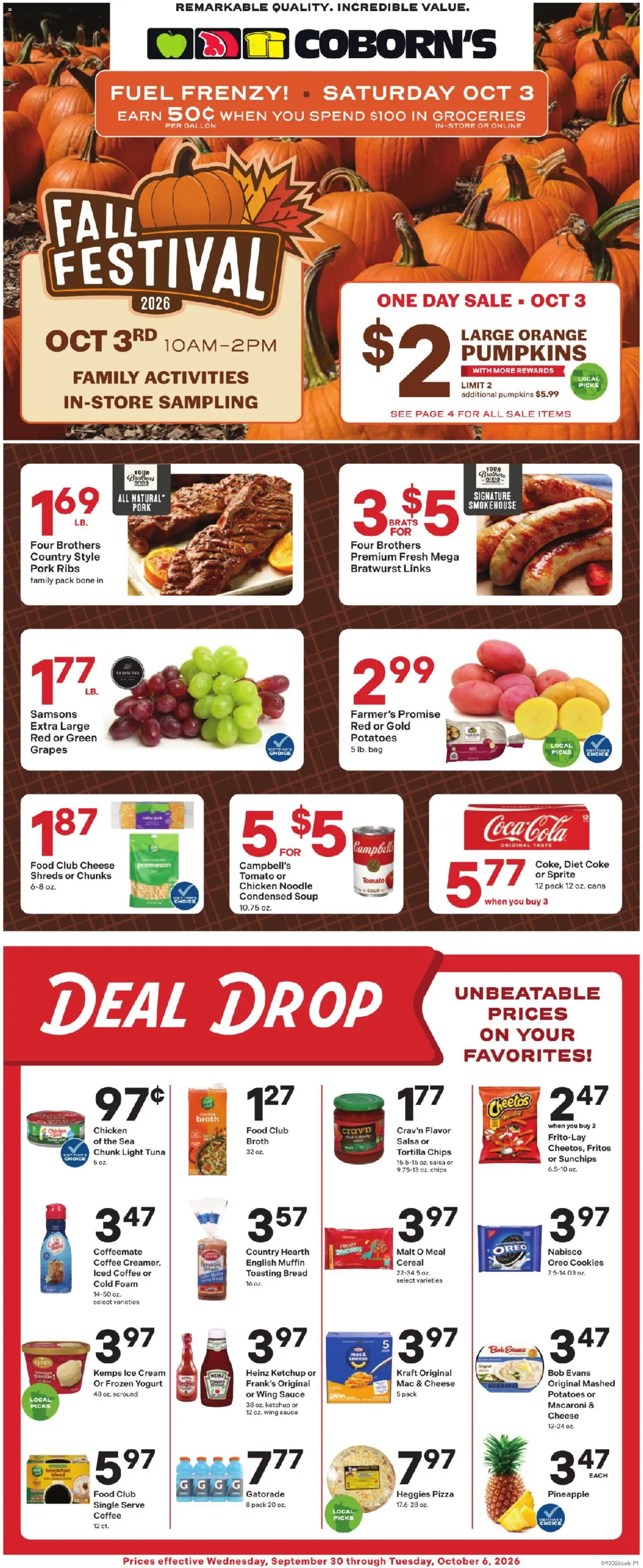 Coborn's Weekly Ad - valid from 09/30/2026 | Page: 1 | Products: Pizza, Ice cream, Grapes, Sprite