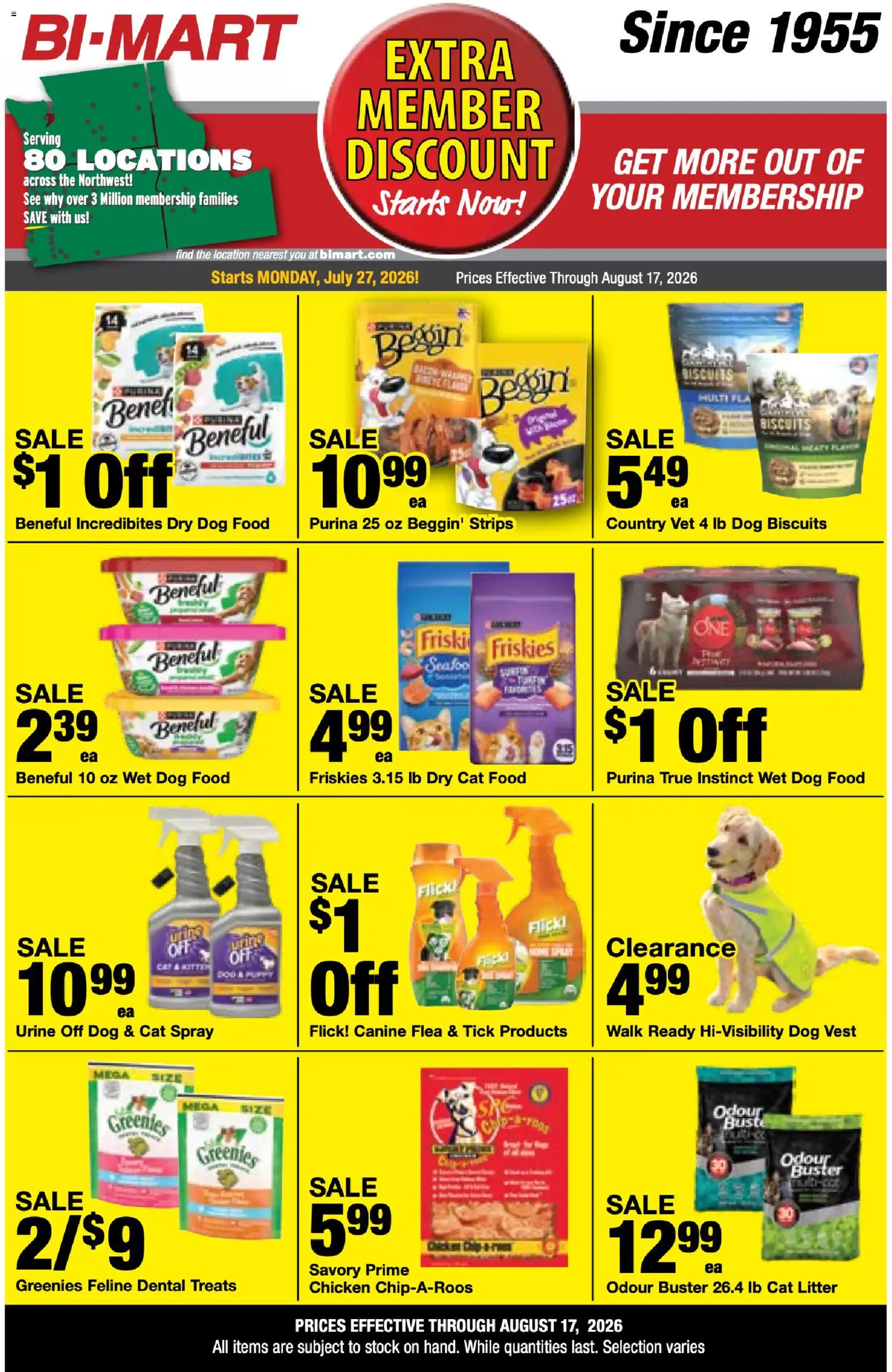 Bi-Mart Weekly Ad - valid from 07/27/2026 | Page: 17 | Products: Cat Food, Cat Litter, Chicken, Vest