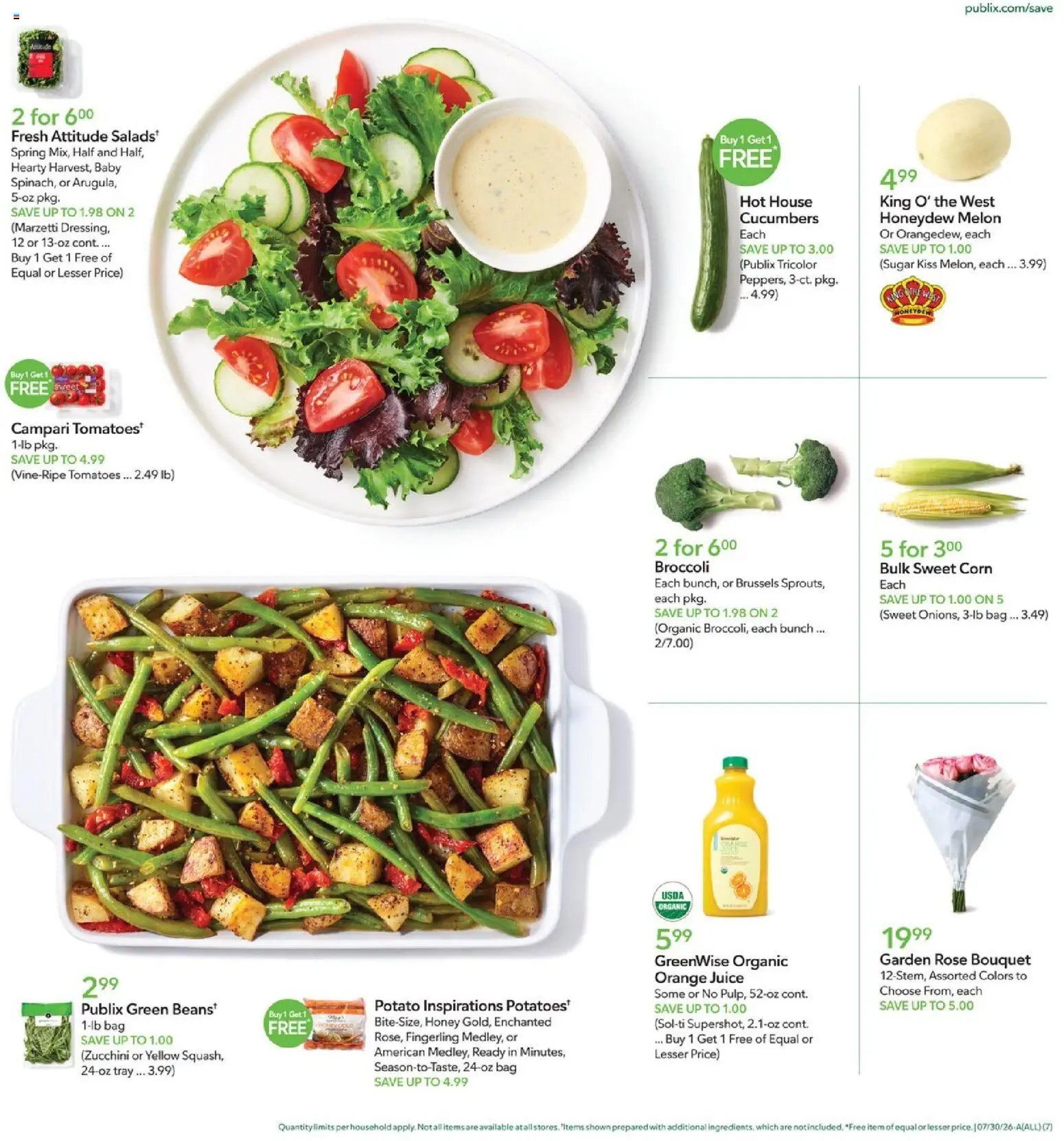 Publix Weekly Ad - valid from 07/29/2026 | Page: 7 | Products: Corn, Zucchini, Juice, Sugar