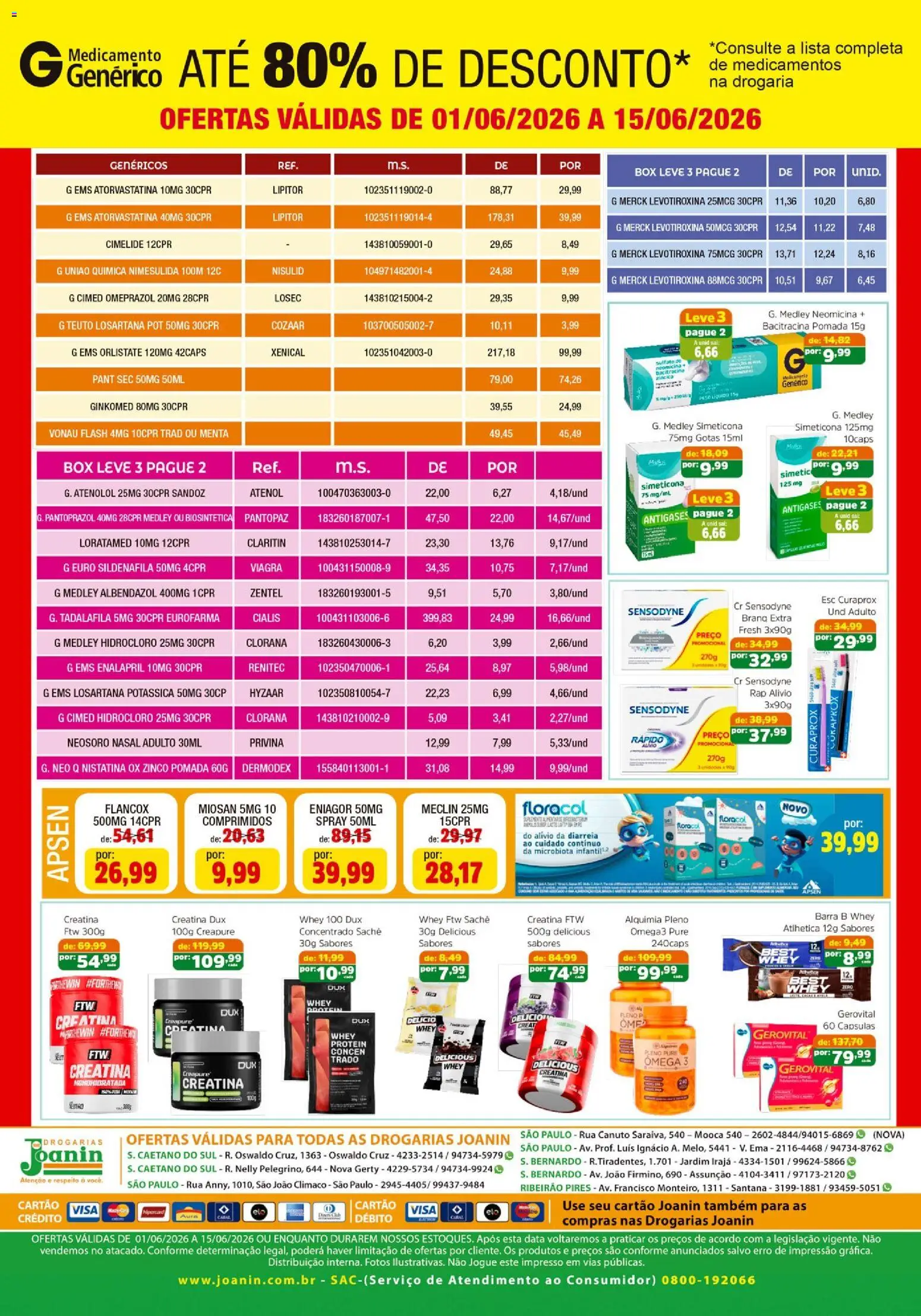 Supermercados Joanin Folheto - válido de 01.06.2026 | Página: 2 | Produtos: Creatina, Ômega 3, Pomada, Sal