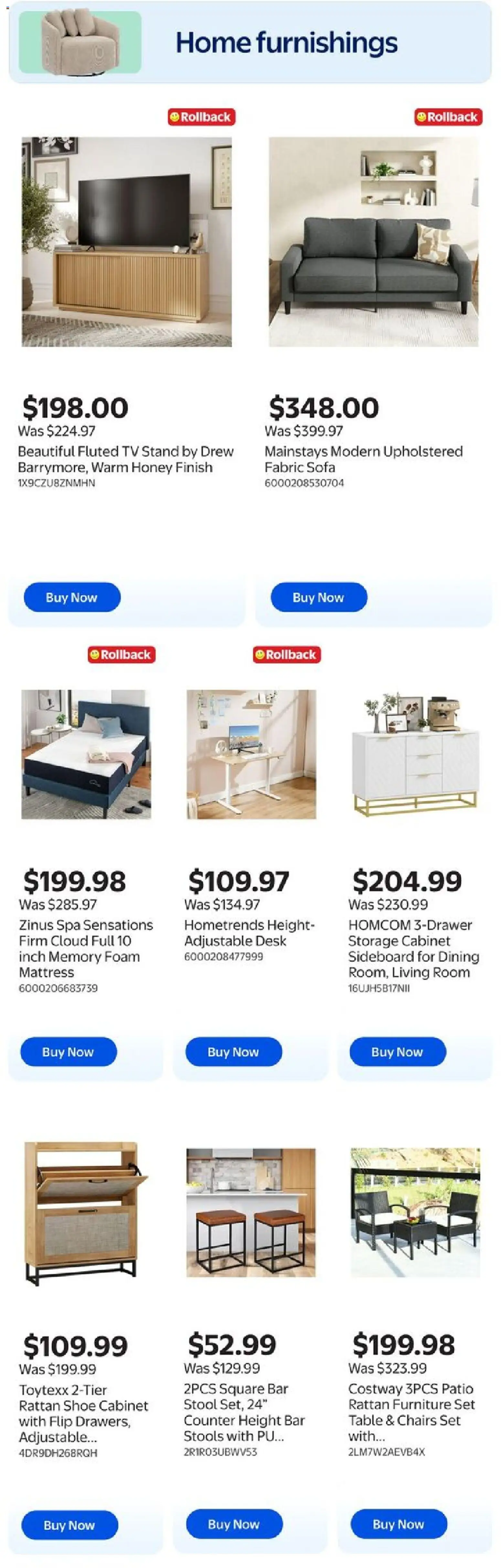 Walmart flyer valid from 07.05.2026 | Page: 4 | Products: Sofa, Table, Cabinet, Sideboard