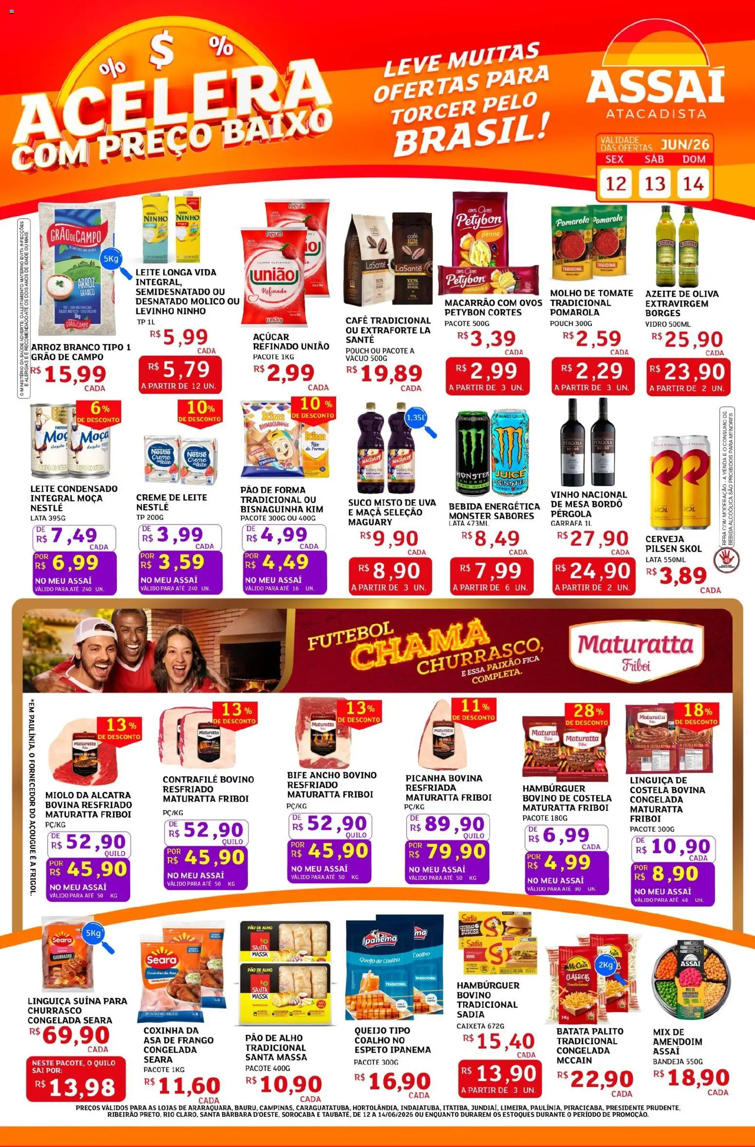 Assaí Atacadista Folheto - válido de 12.06.2026 | Página: 1 | Produtos: Picanha, Leite, Macarrão, Bebida