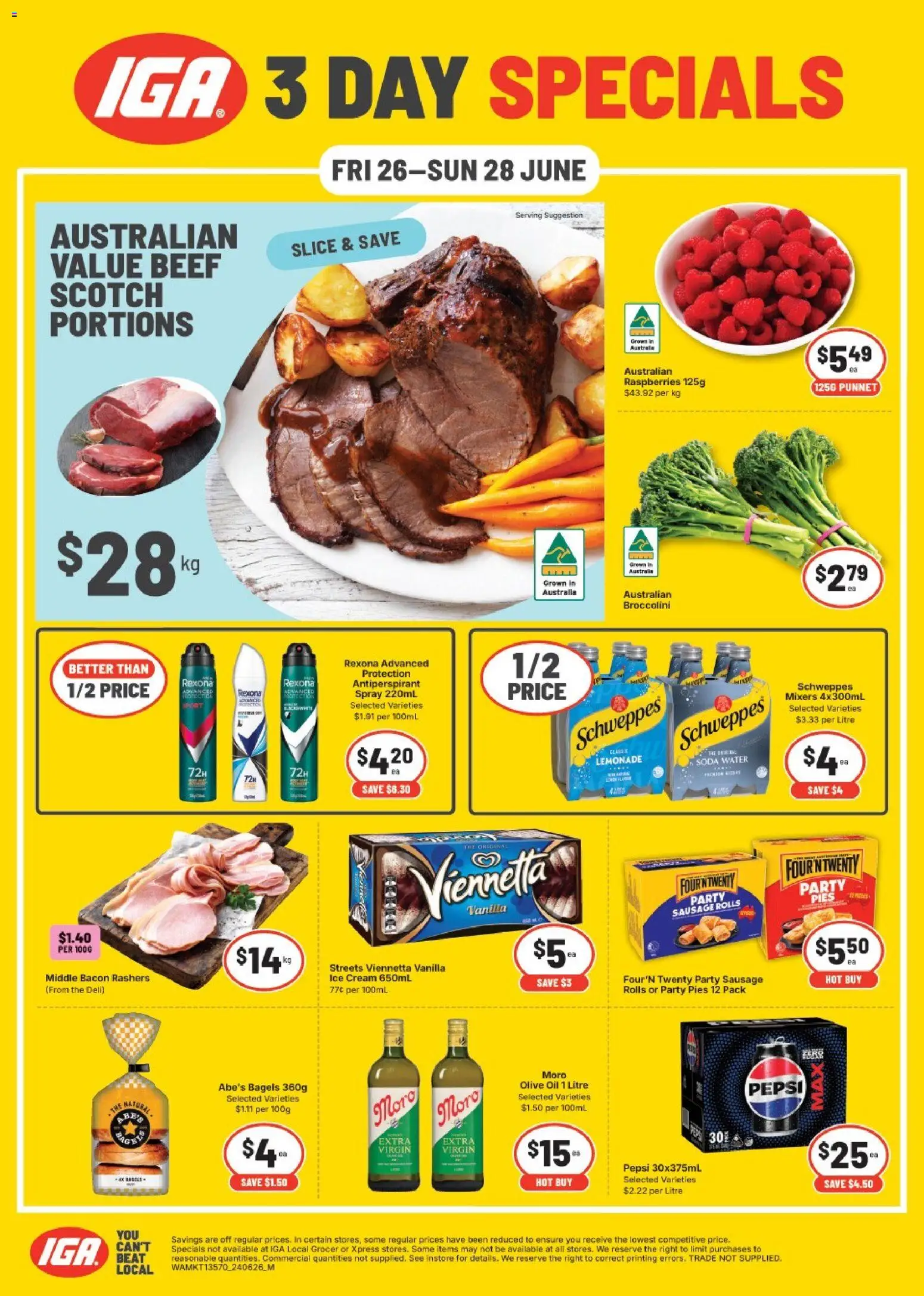 IGA catalogue - valid from 26/06/2026 | Page: 1 | Products: Bacon, Oil, Antiperspirant, Ice cream