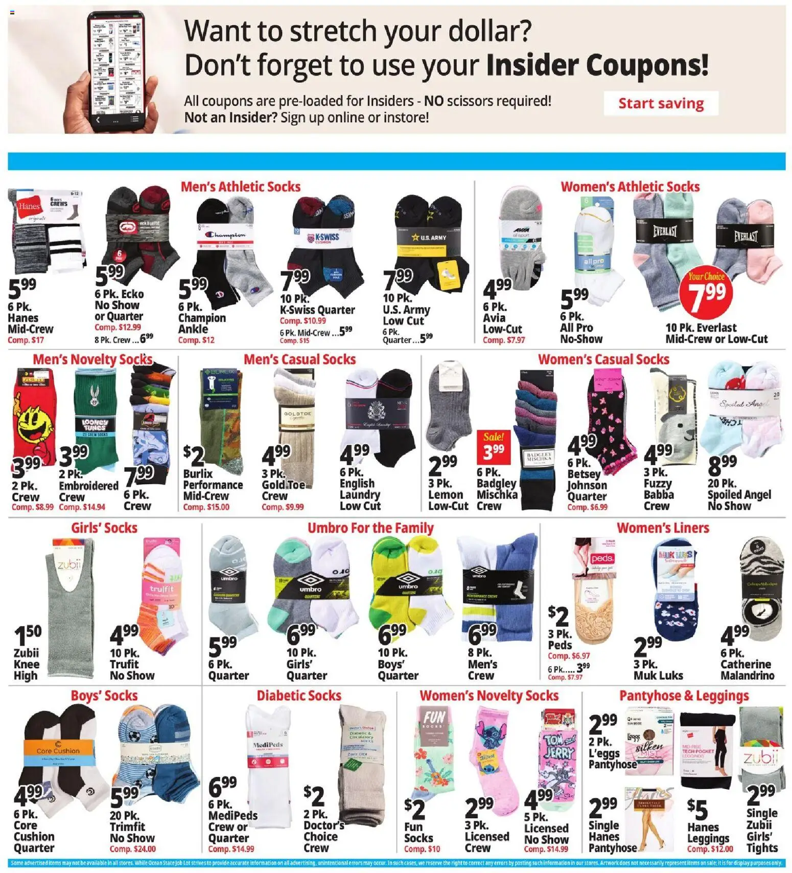 Ocean State Job Lot Weekly Ad - MA - valid from 07/30/2026 | Page: 10 | Products: Socks, Leggings, Cushion, Tights