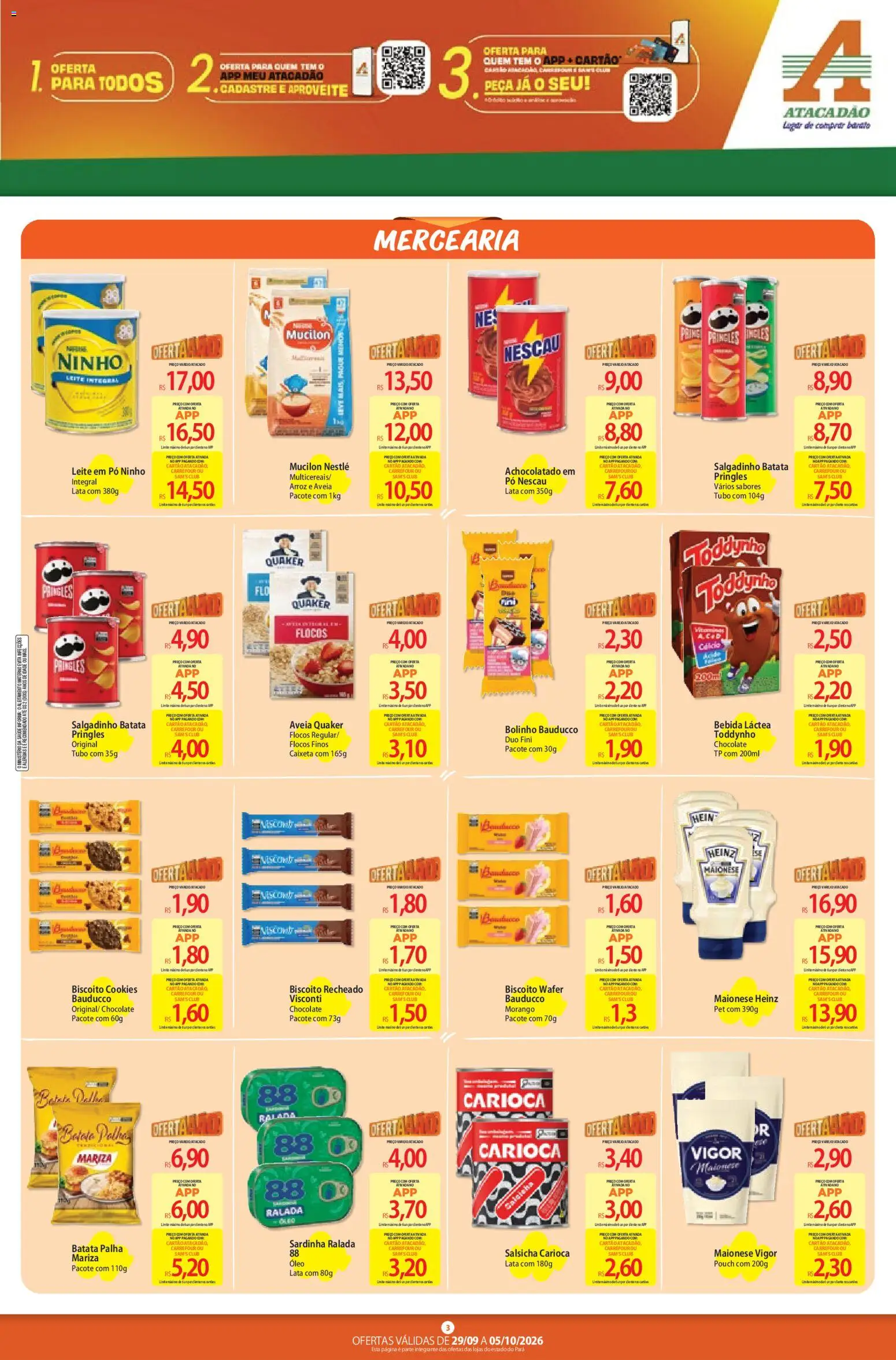 Atacadão Folheto - válido de 29/09/2026 | Página: 3 | Produtos: Biscoito, Batata palha, Maionese, Biscoito recheado