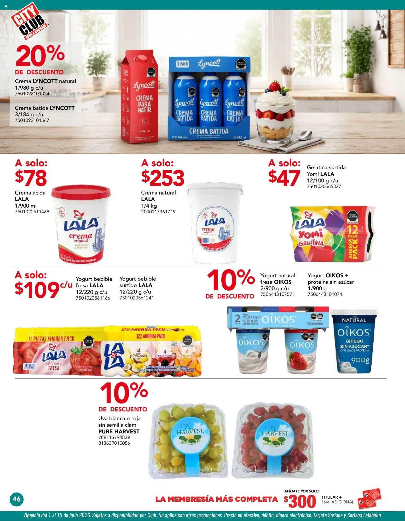 Nuevas ofertas de City Club válidas en toda la República Mexicana desde el 01/07/2026. ¡Encuentra las mejores ofertas en City Club catálogo! | Página: 46 | Productos: Fresa, Azúcar, Gelatina, Uva