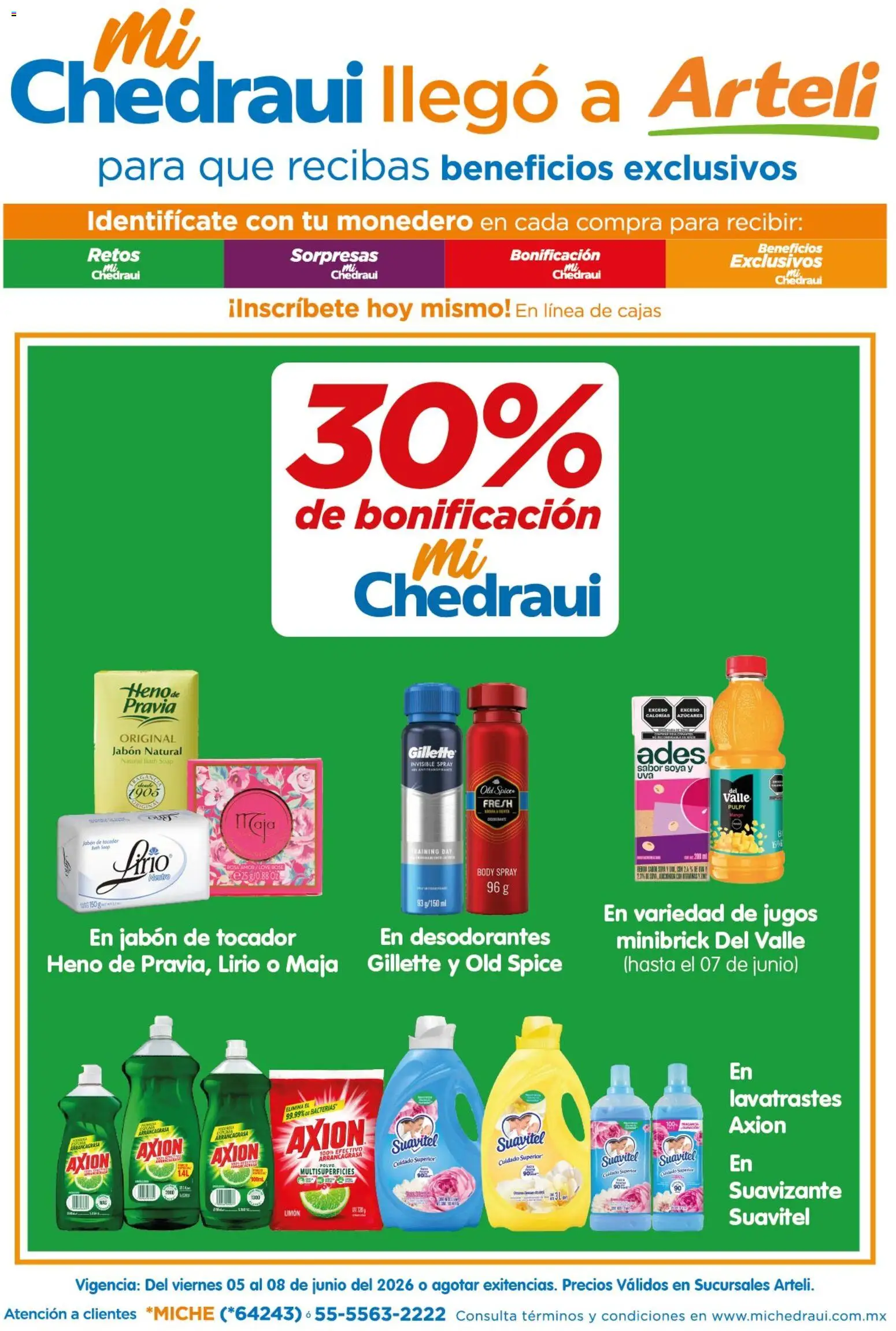 Nuevas ofertas de Arteli válidas en toda la República Mexicana desde el 05/06/2026. ¡Encuentra las mejores ofertas en Arteli folleto MiChedraui! | Página: 1 | Productos: Monedero, Limón, Suavizante, Body