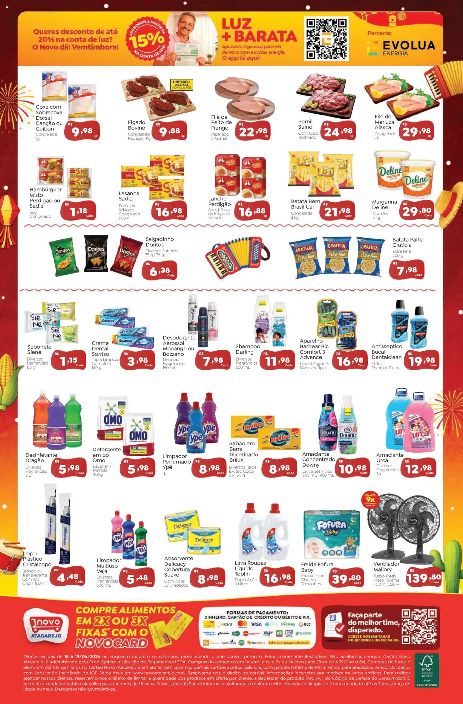 Novo Atacarejo Folheto - válido de 15.06.2026 | Página: 2 | Produtos: Pernil, Sabonete, Batata palha, Amaciante
