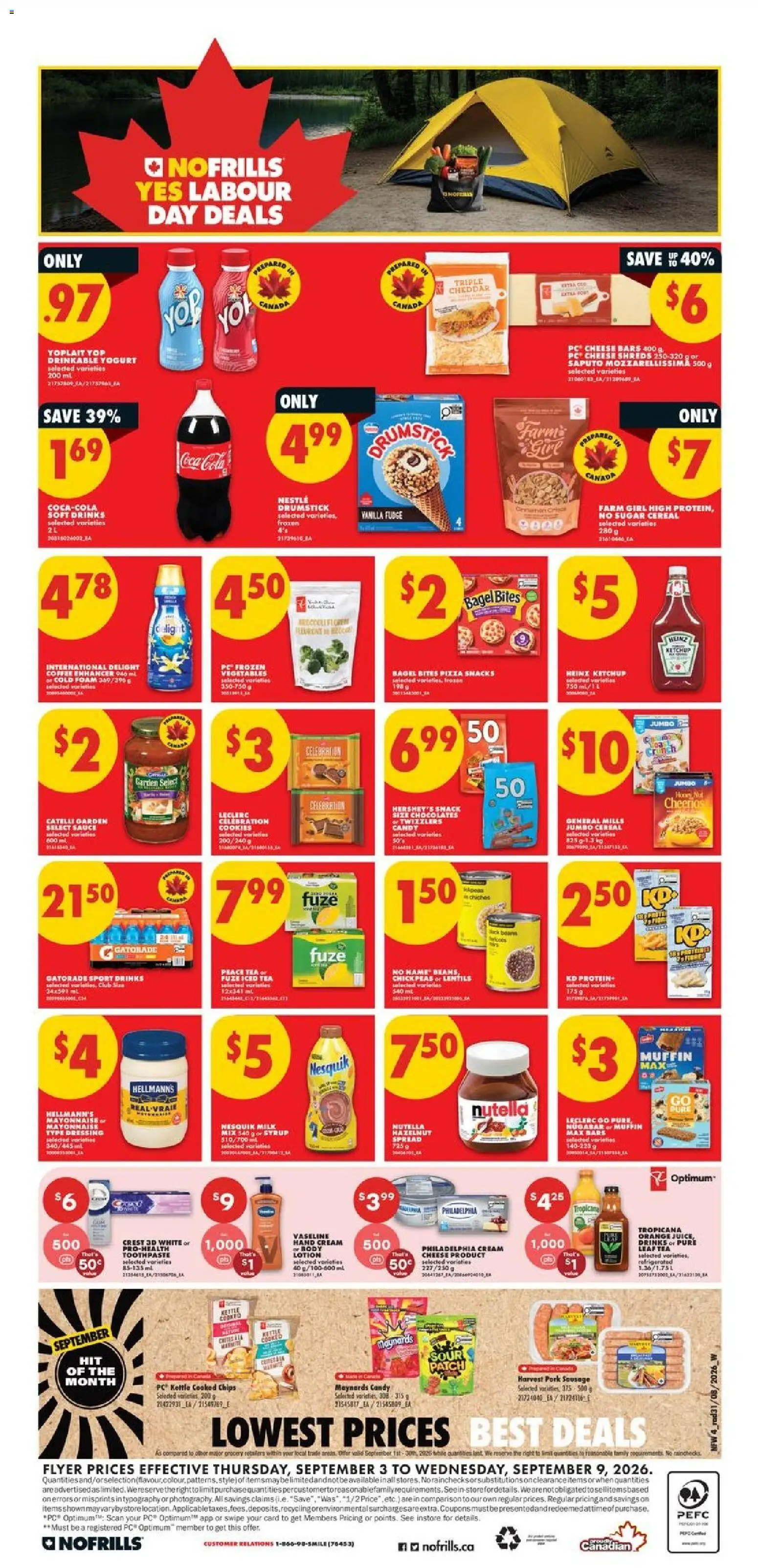 No Frills flyer valid from Sep 3, 2026 | Page: 5 | Products: Frozen vegetables, Foam, Body lotion, Pizza