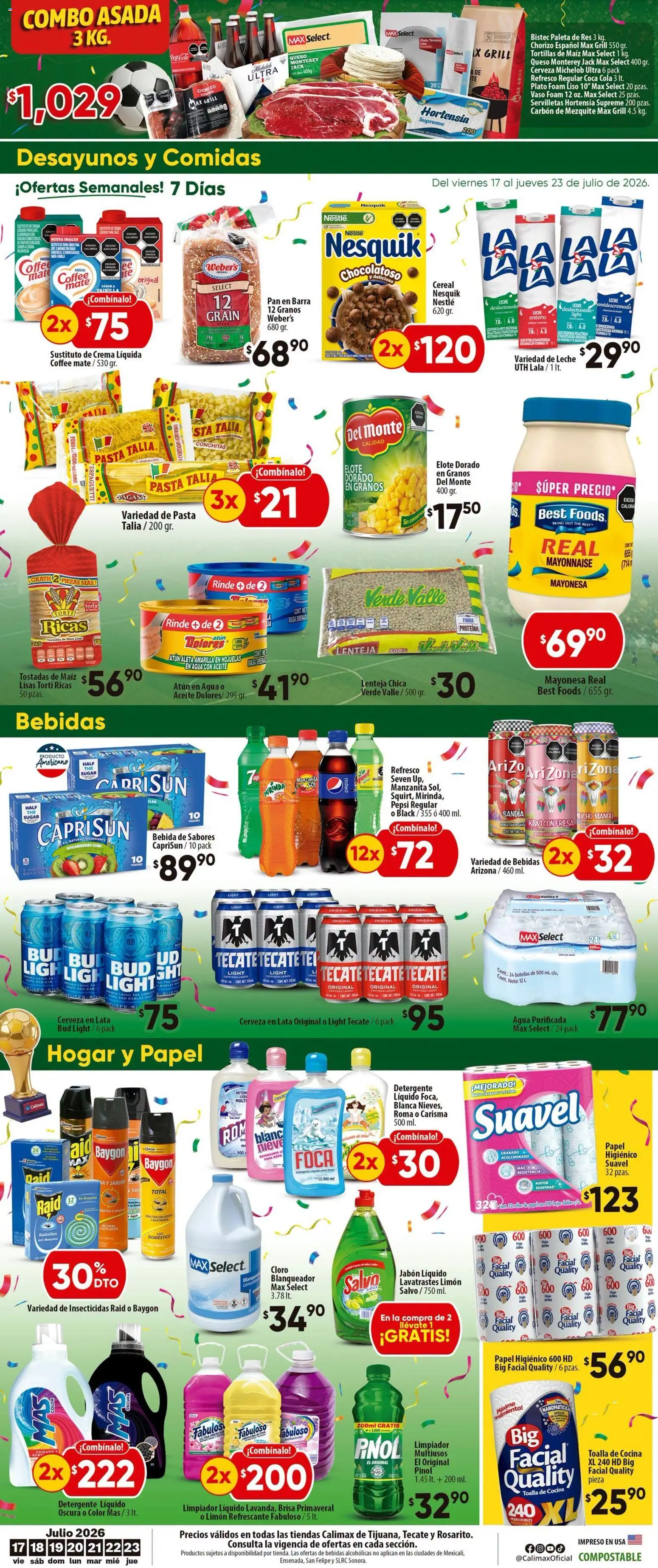 Nuevas ofertas de Calimax válidas en toda la República Mexicana desde el 17/07/2026. ¡Encuentra las mejores ofertas en Calimax folleto Tijuana! | Página: 2 | Productos: Sandía, Limón, Mango, Aceite