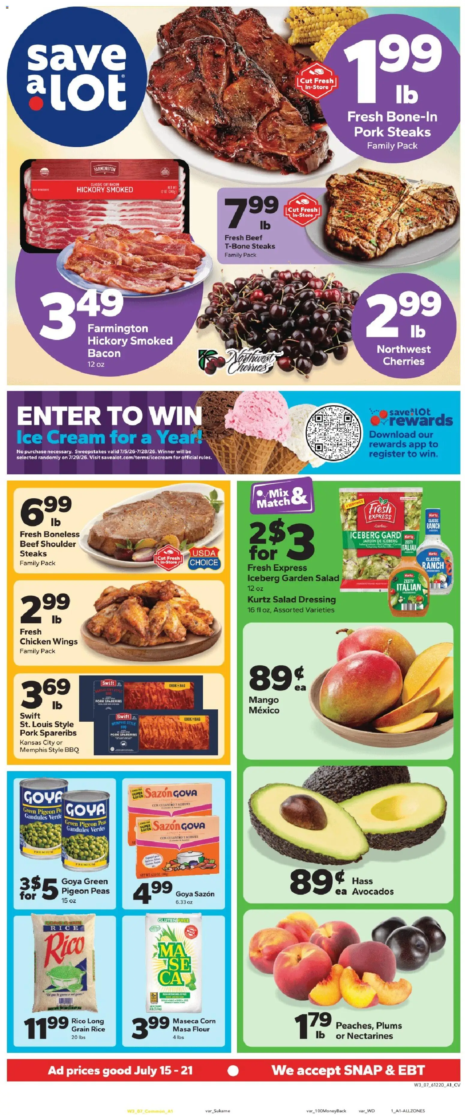 Save a Lot Weekly Ad - valid from 07/15/2026 | Page: 1 | Products: Pork, Beef, Mango, Pea